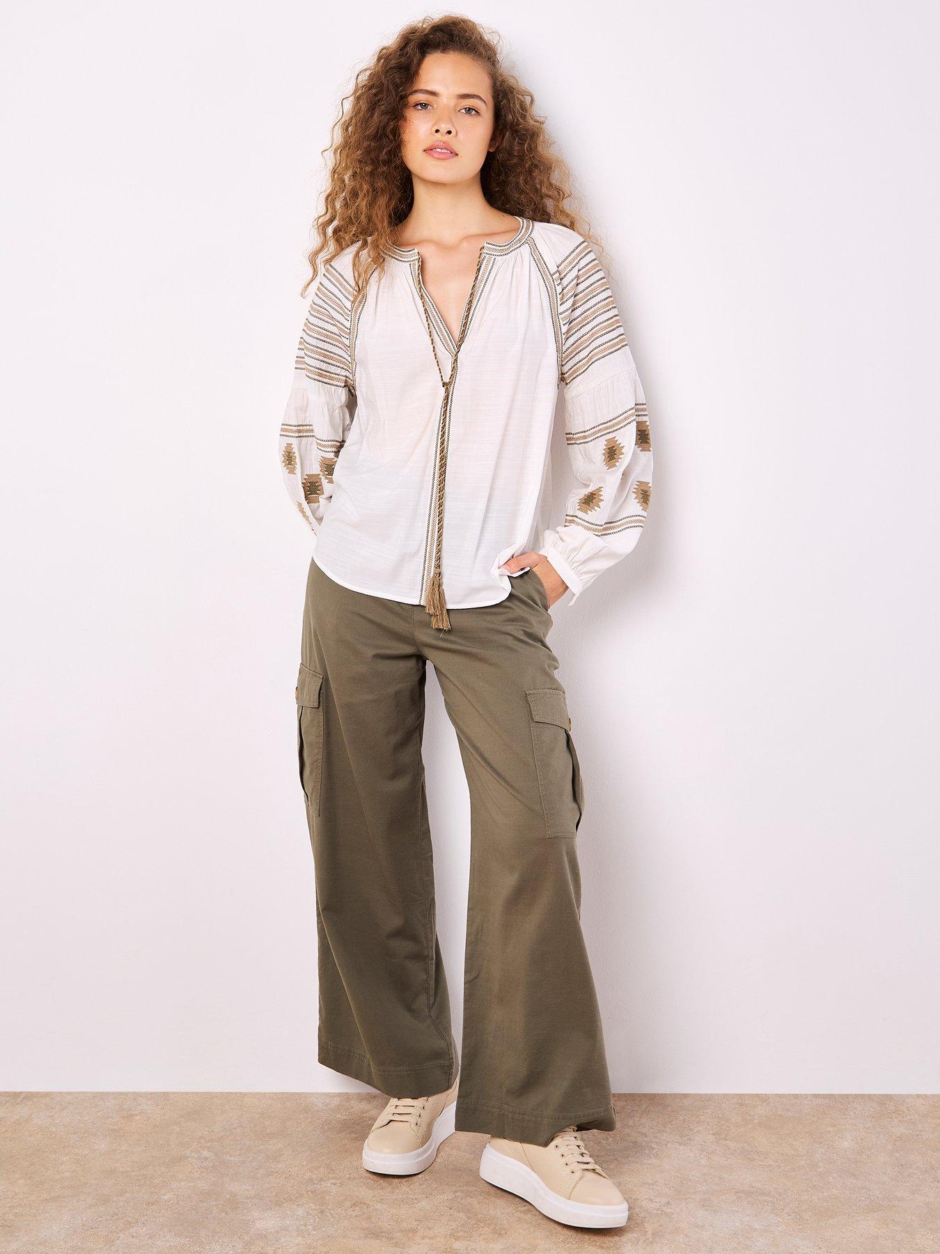 Image 3 of 5 of Apricot Tassel Embroidered Blouse - White