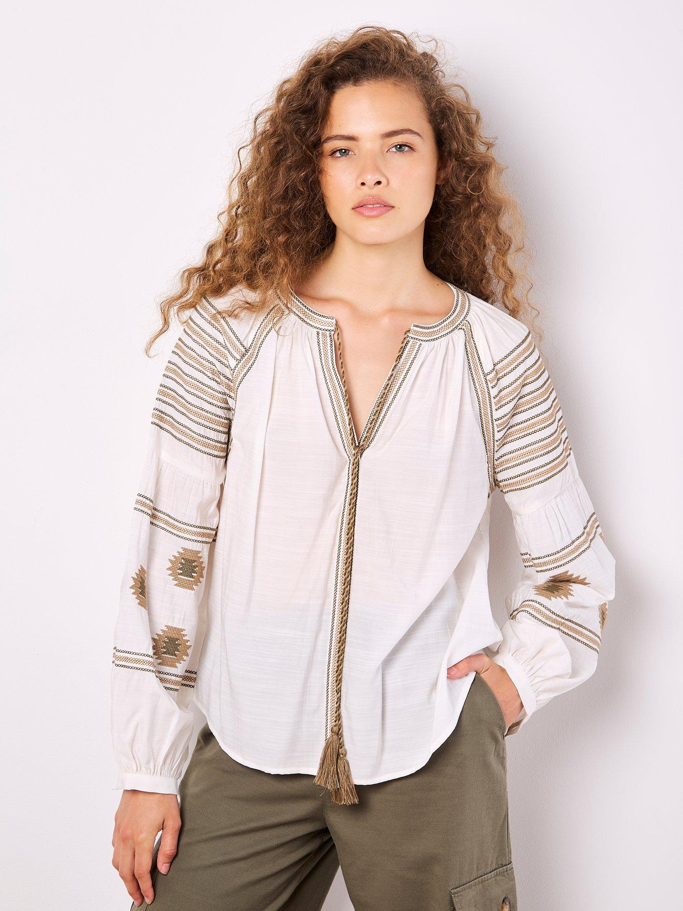 Image 5 of 5 of Apricot Tassel Embroidered Blouse - White