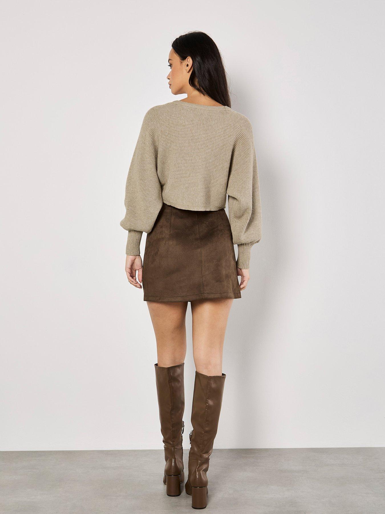 Image 2 of 4 of Apricot Suedette A Line Skirt - Brown