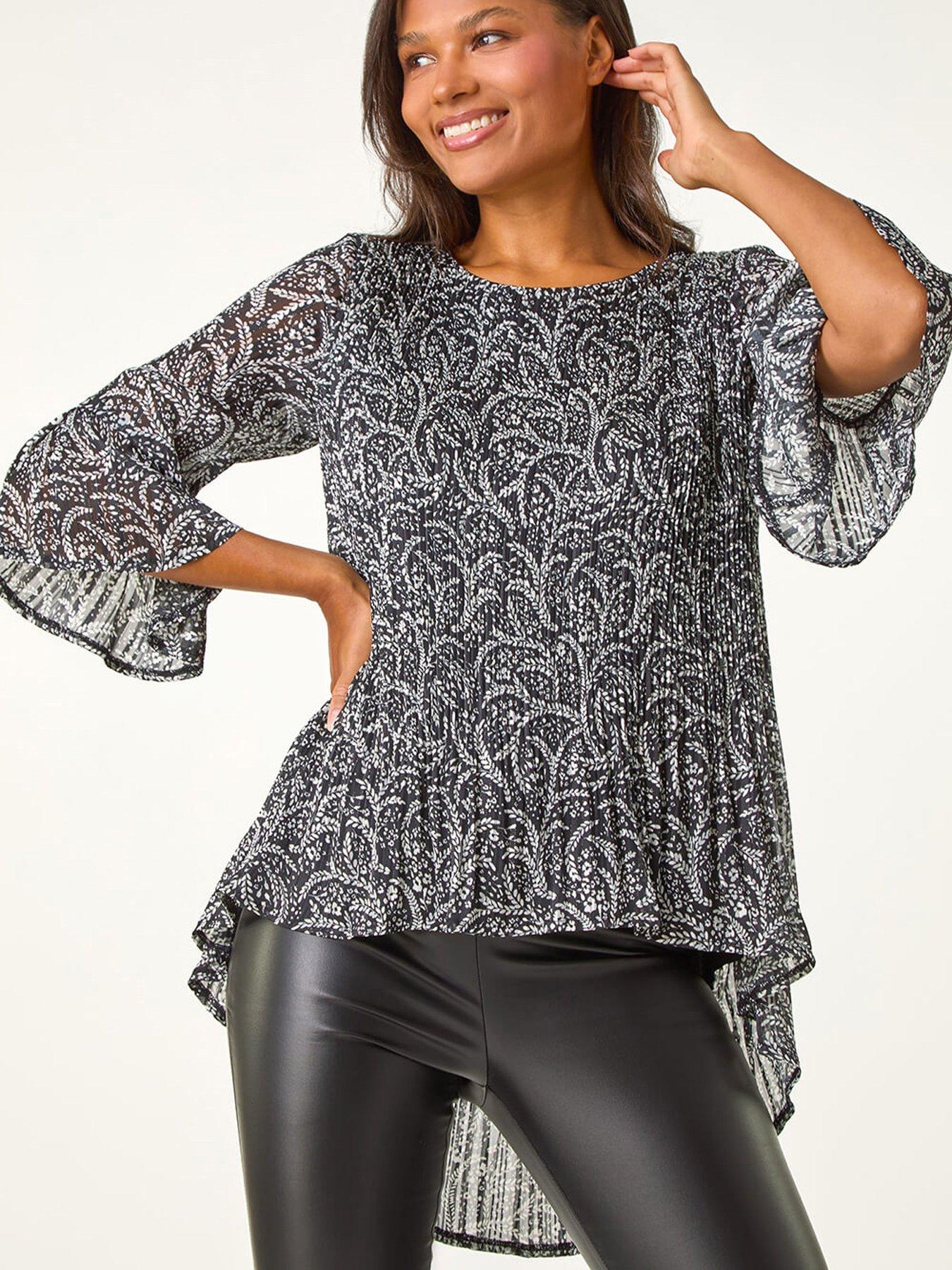 undefined Floral Print Pleated Tunic - Black