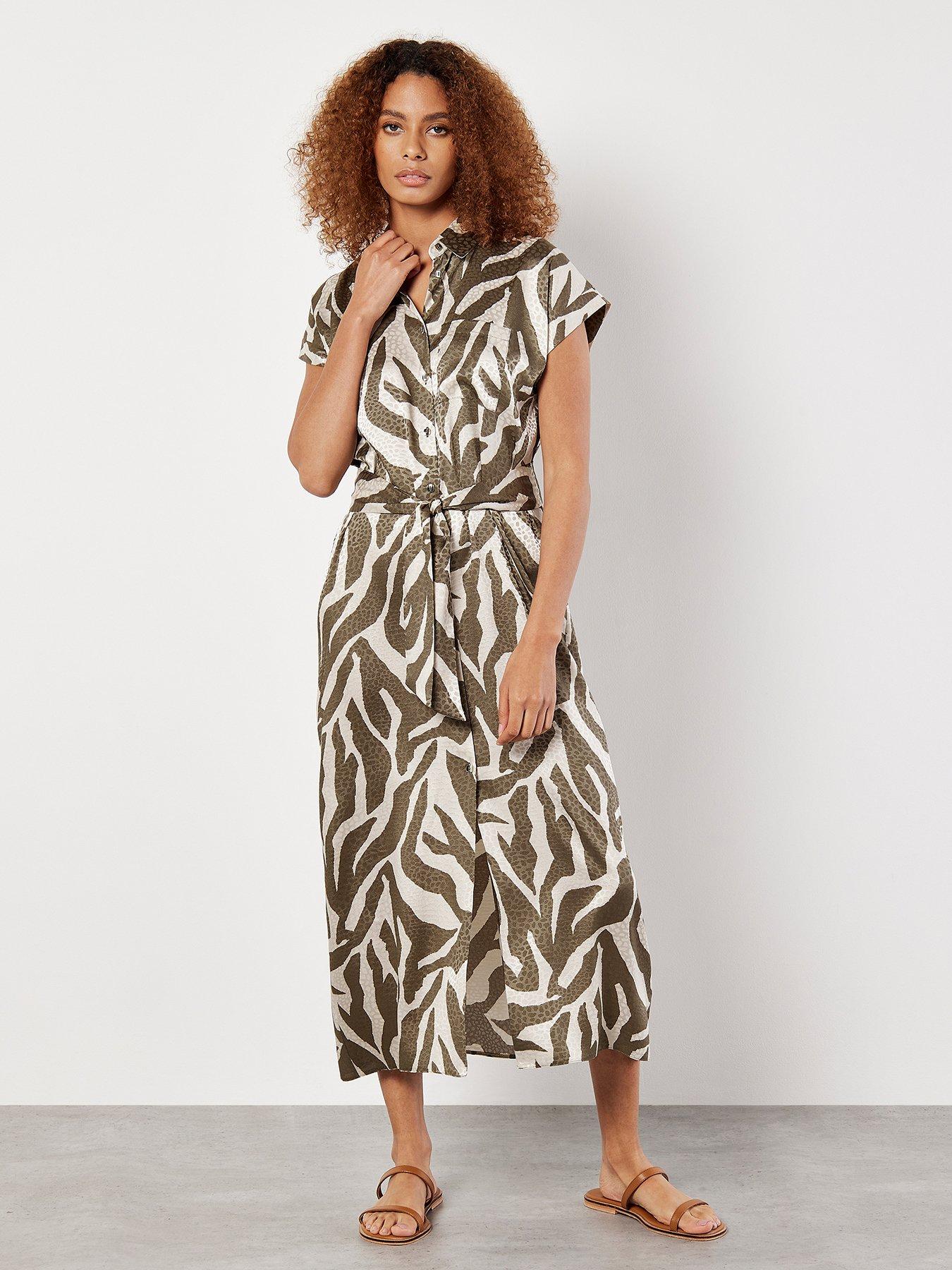 undefined Texture Zebra Print Tie Dress - Khaki