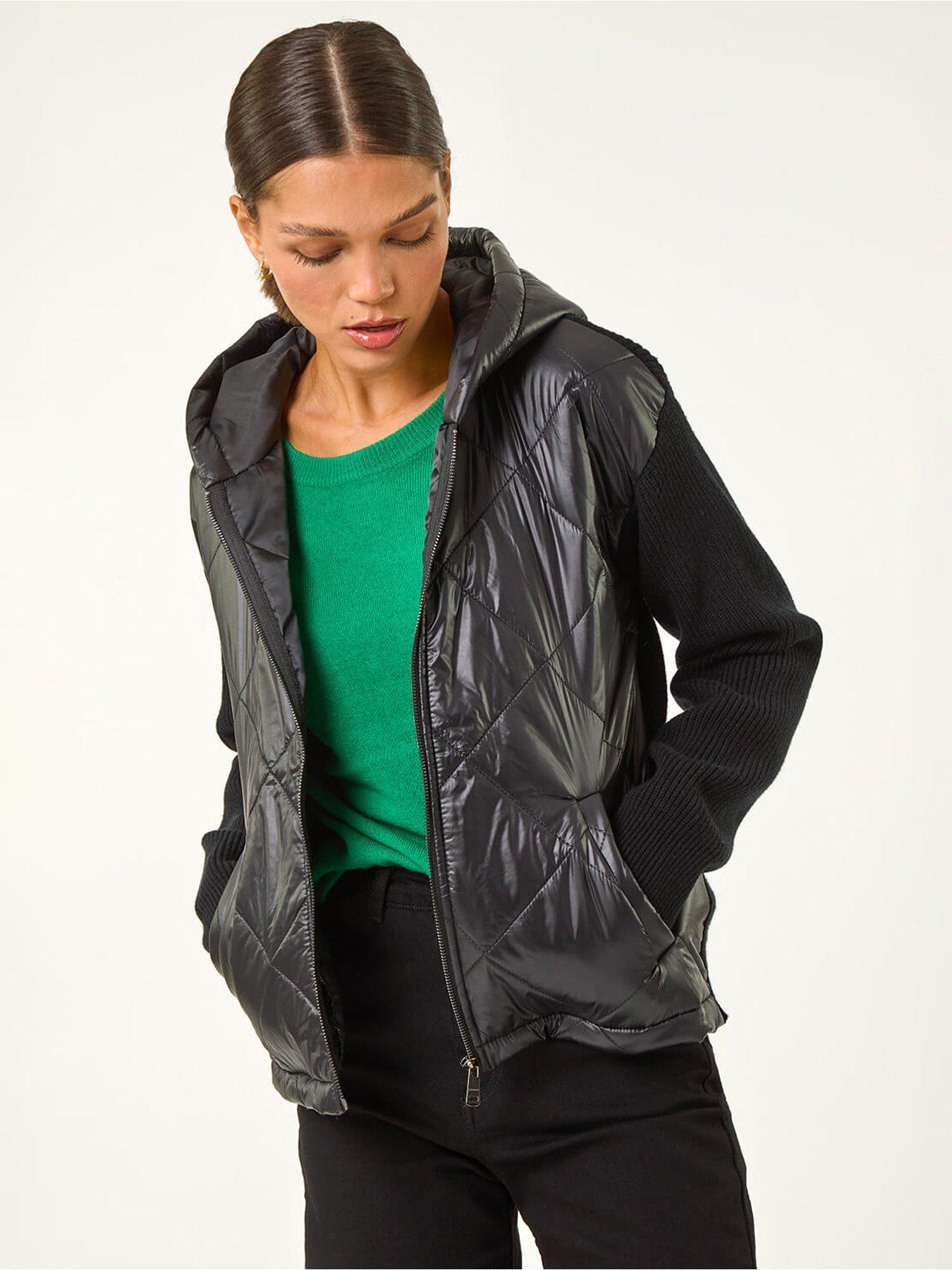 undefined Diamond Quilted Hooded Mix Jacket - Black