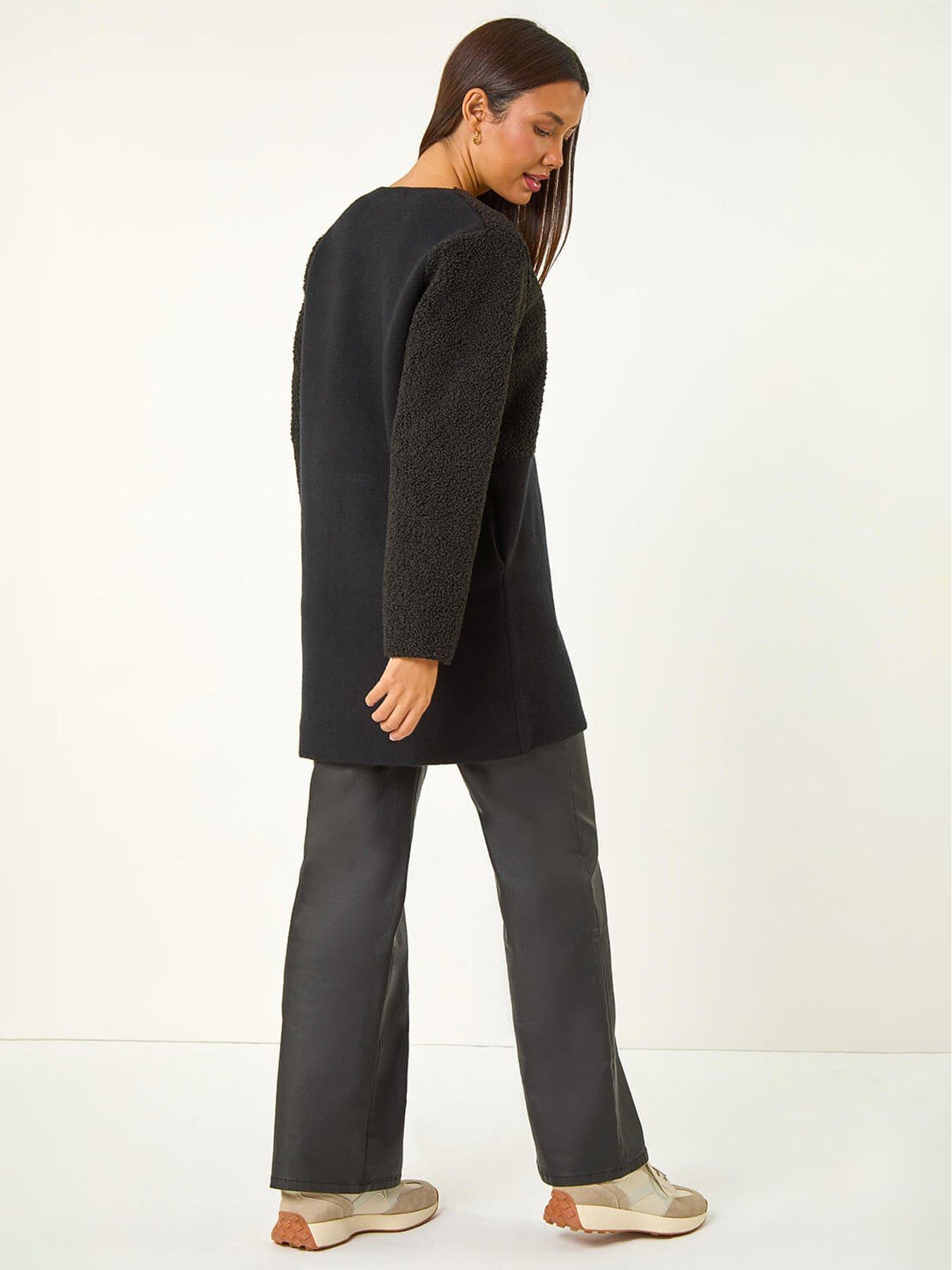 Image 2 of 5 of Roman Collarless Contrast Button Knit Jacket - Black