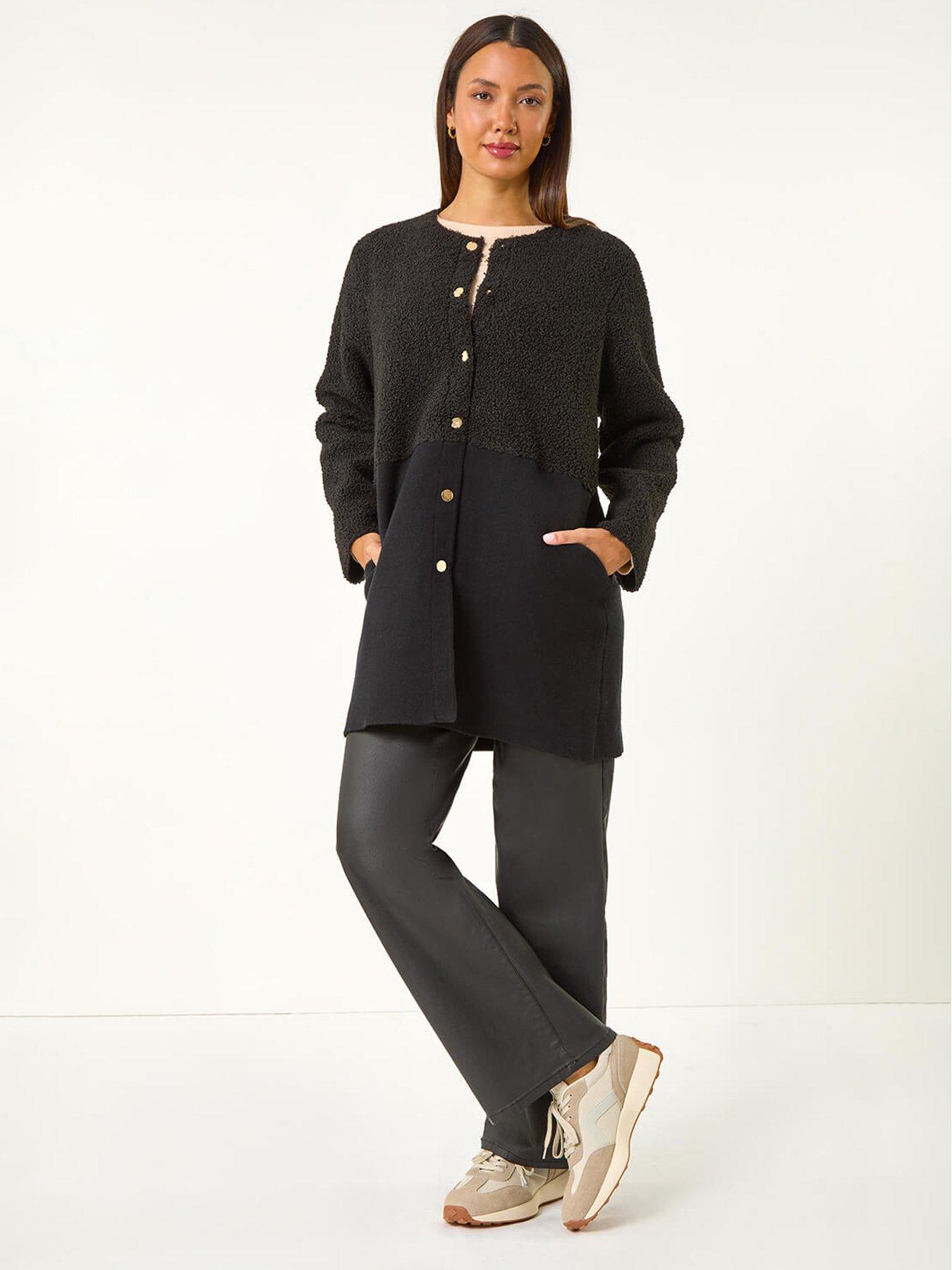 Image 3 of 5 of Roman Collarless Contrast Button Knit Jacket - Black