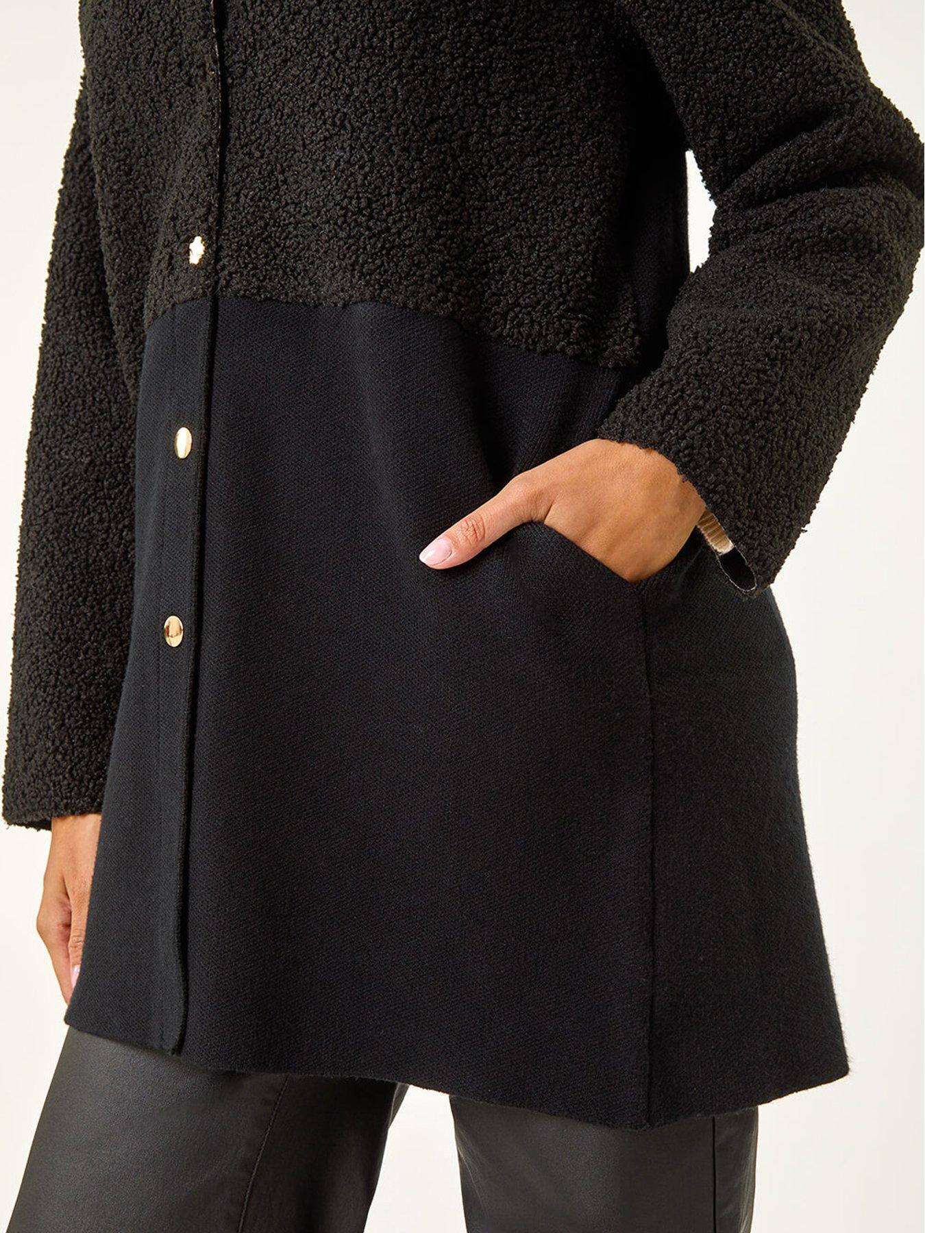 Image 4 of 5 of Roman Collarless Contrast Button Knit Jacket - Black