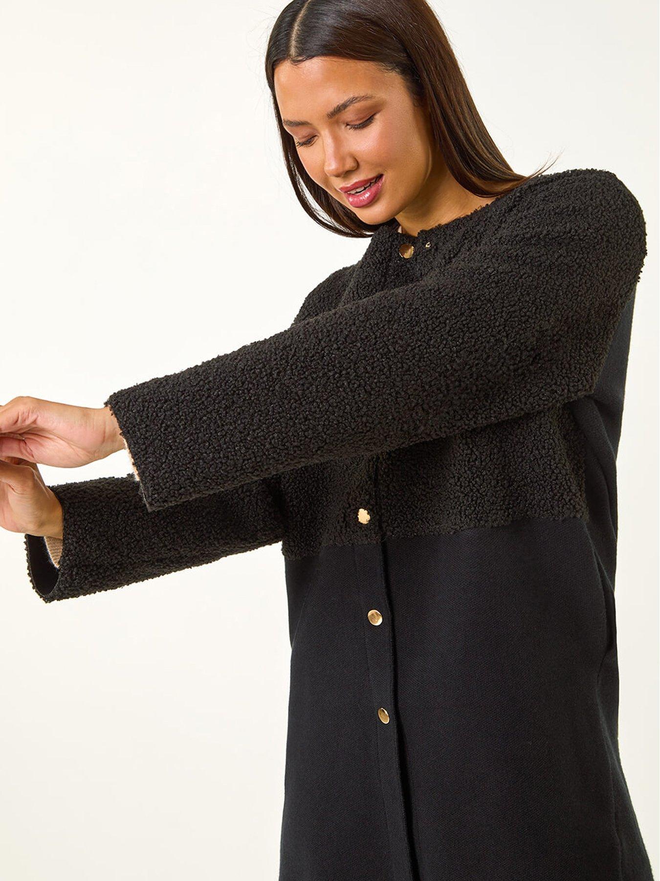 Image 5 of 5 of Roman Collarless Contrast Button Knit Jacket - Black