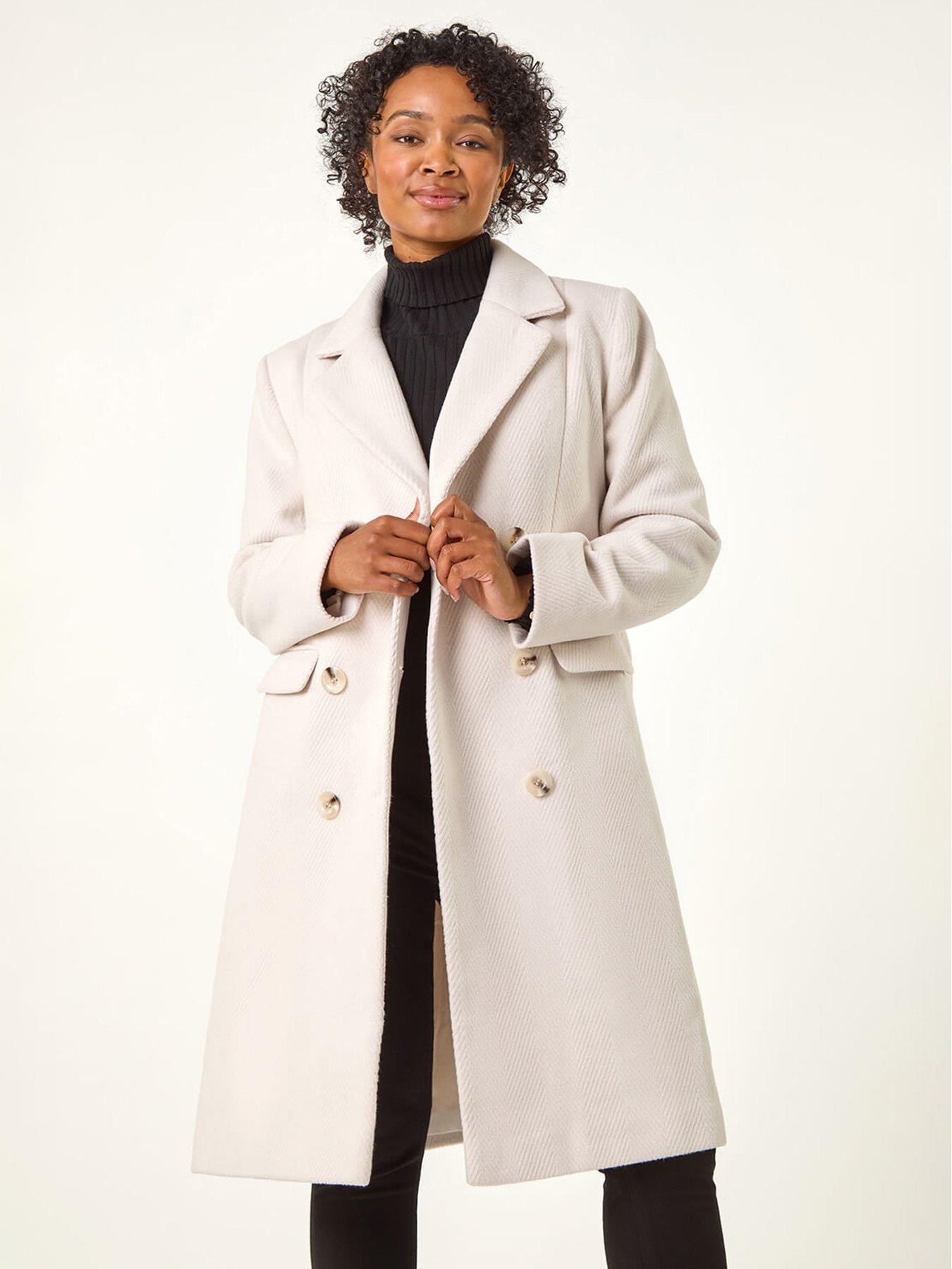 Roman Women's Ivory Petite Double Breasted Coat In | : Size 16 - Image 5
