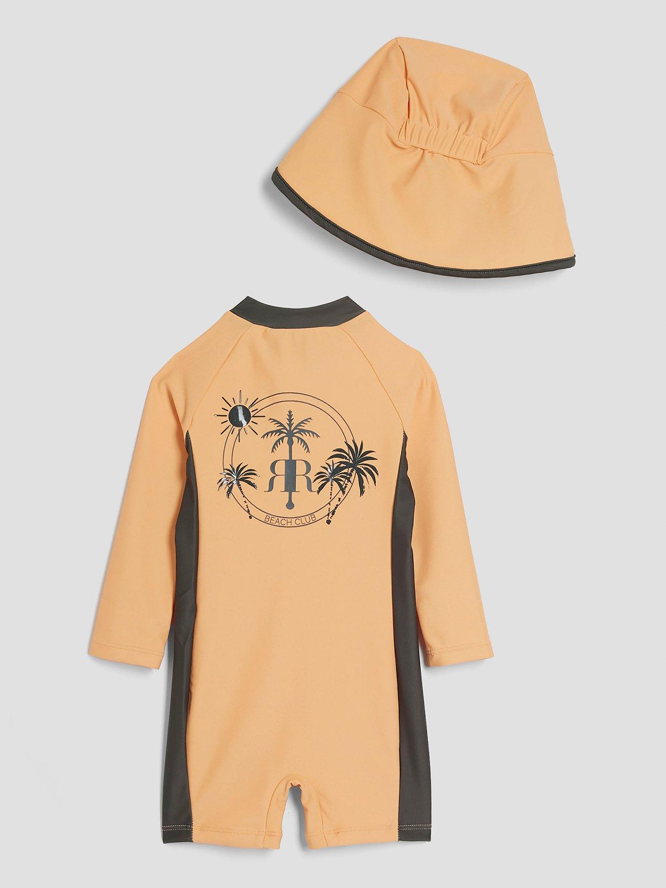 River Island Mini Boys Palm Swim Rashsuit Hat Set Orange Very