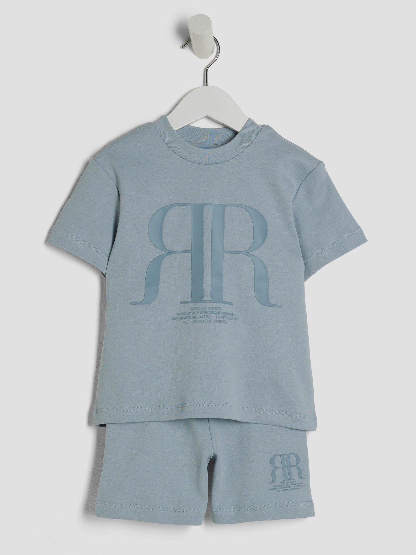 Image 2 of 5 of River Island Mini Boys RR T-Shirt And Short Sets - Blue