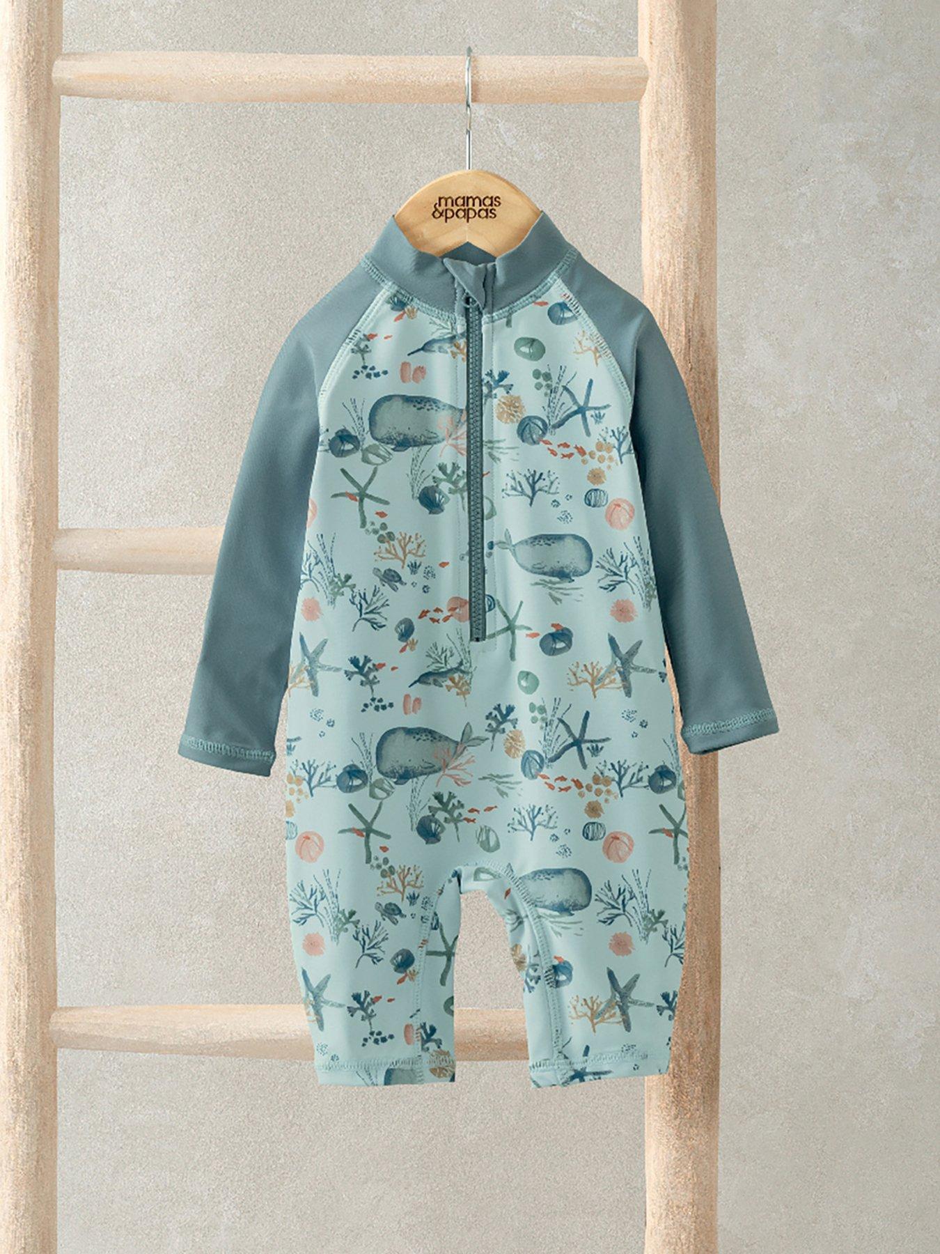 Image 2 of 2 of Mamas & Papas Baby Boys Long Sleeve Whale Print Rashsuit - Blue