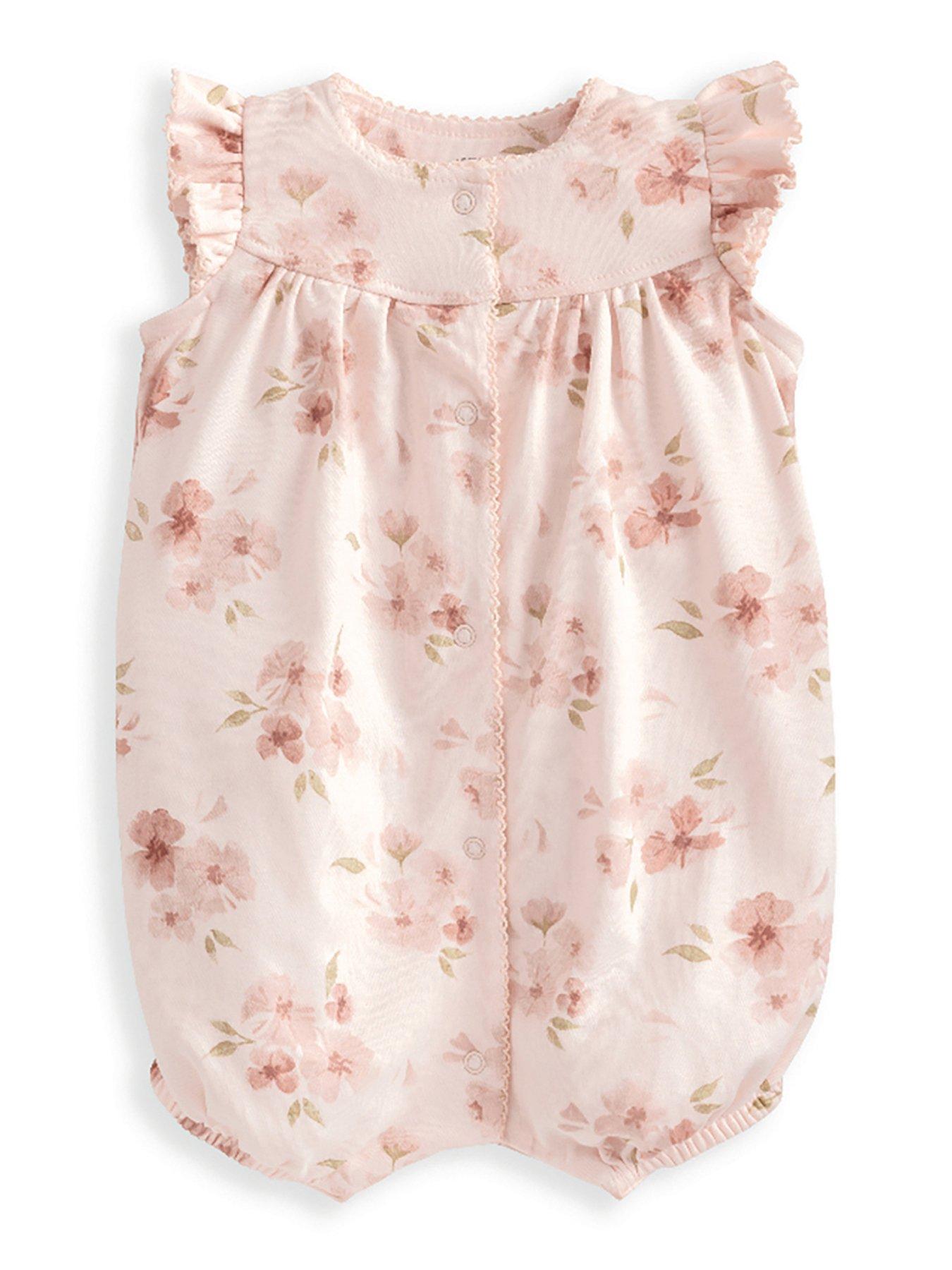 undefined Baby Girls Watercolour Floral Shortie Romper - Pink
