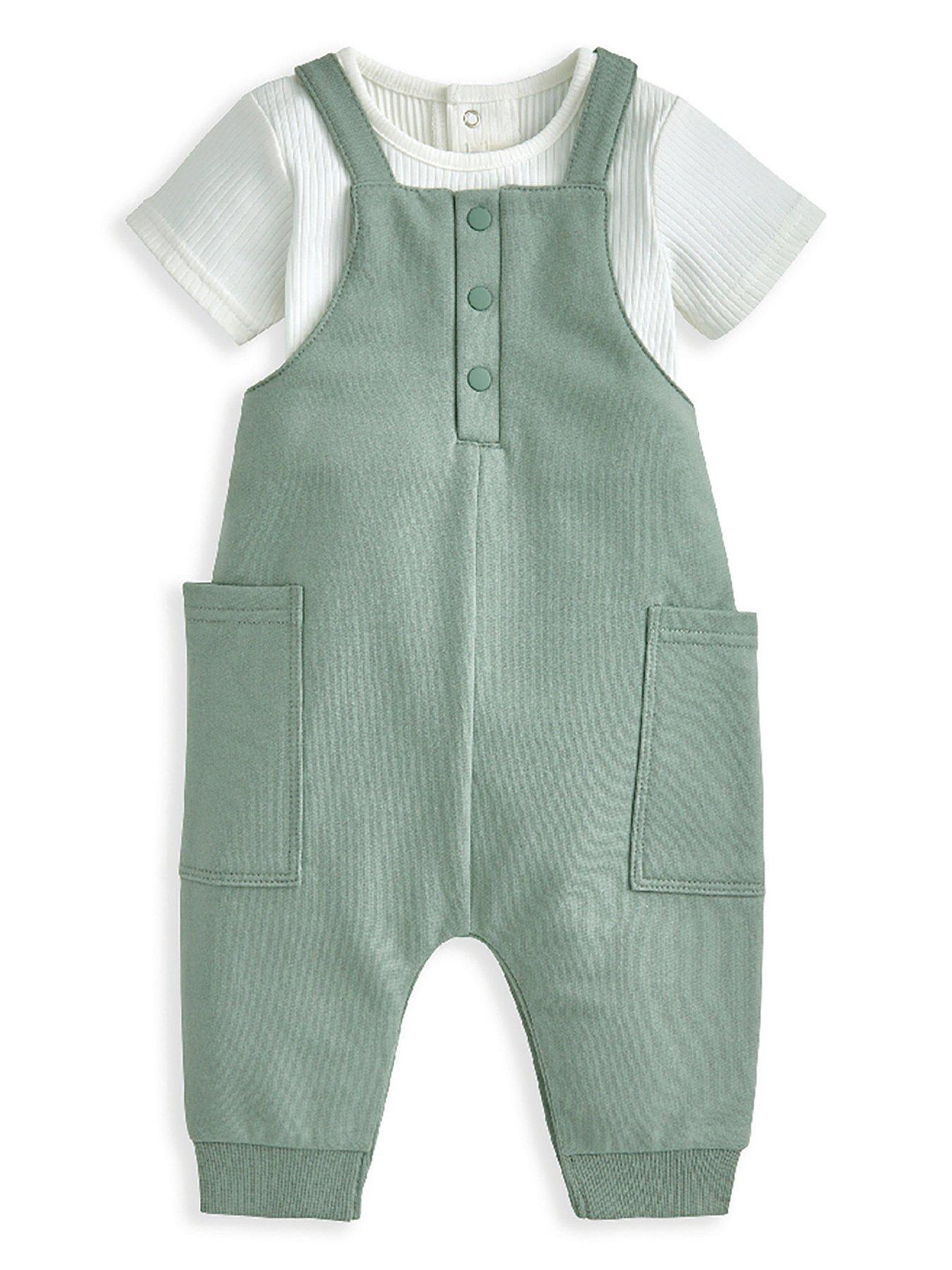 undefined Baby Boys 2 Piece Rib Jersey Bodysuit & Dungaree Set - Green