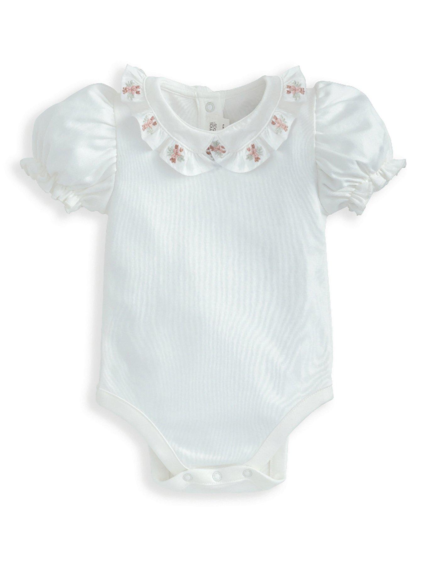undefined Baby Girls Embroidered Collar Frill Bodysuit - White