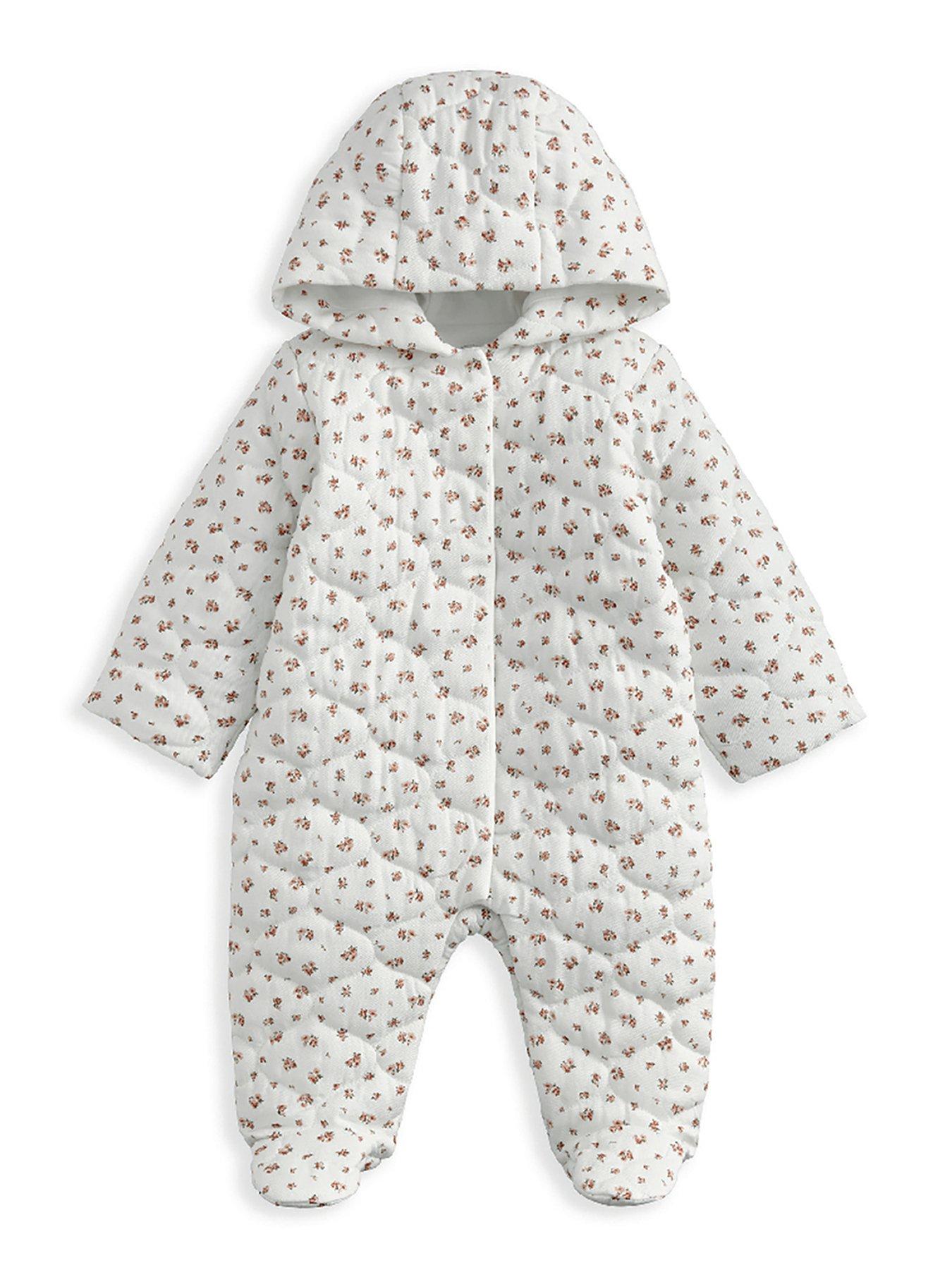 Image 1 of 2 of Mamas & Papas Baby Girls Floral Print Quilted Pramsuit - Pink