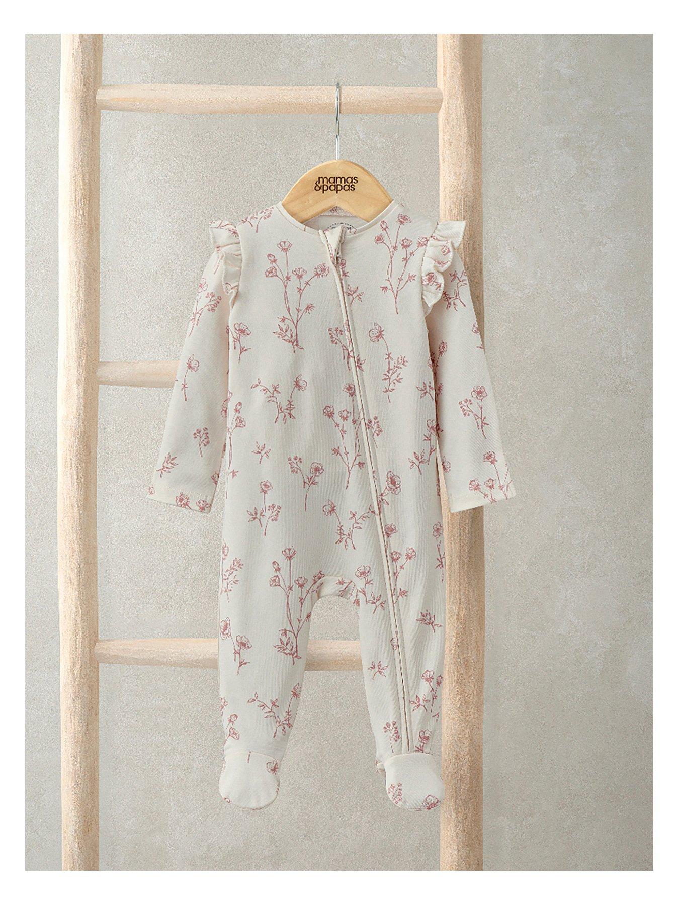Mamas Papas Baby Girls Floral Print Zip Sleepsuit Pink Very