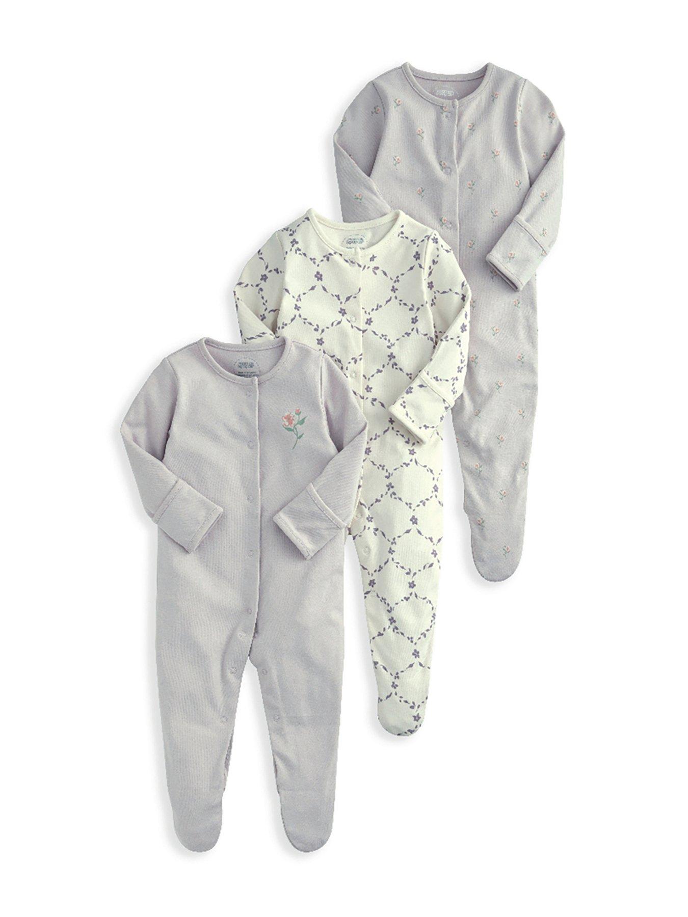 undefined Baby Girls 3 Pack Trellis Print Sleepsuits - Purple