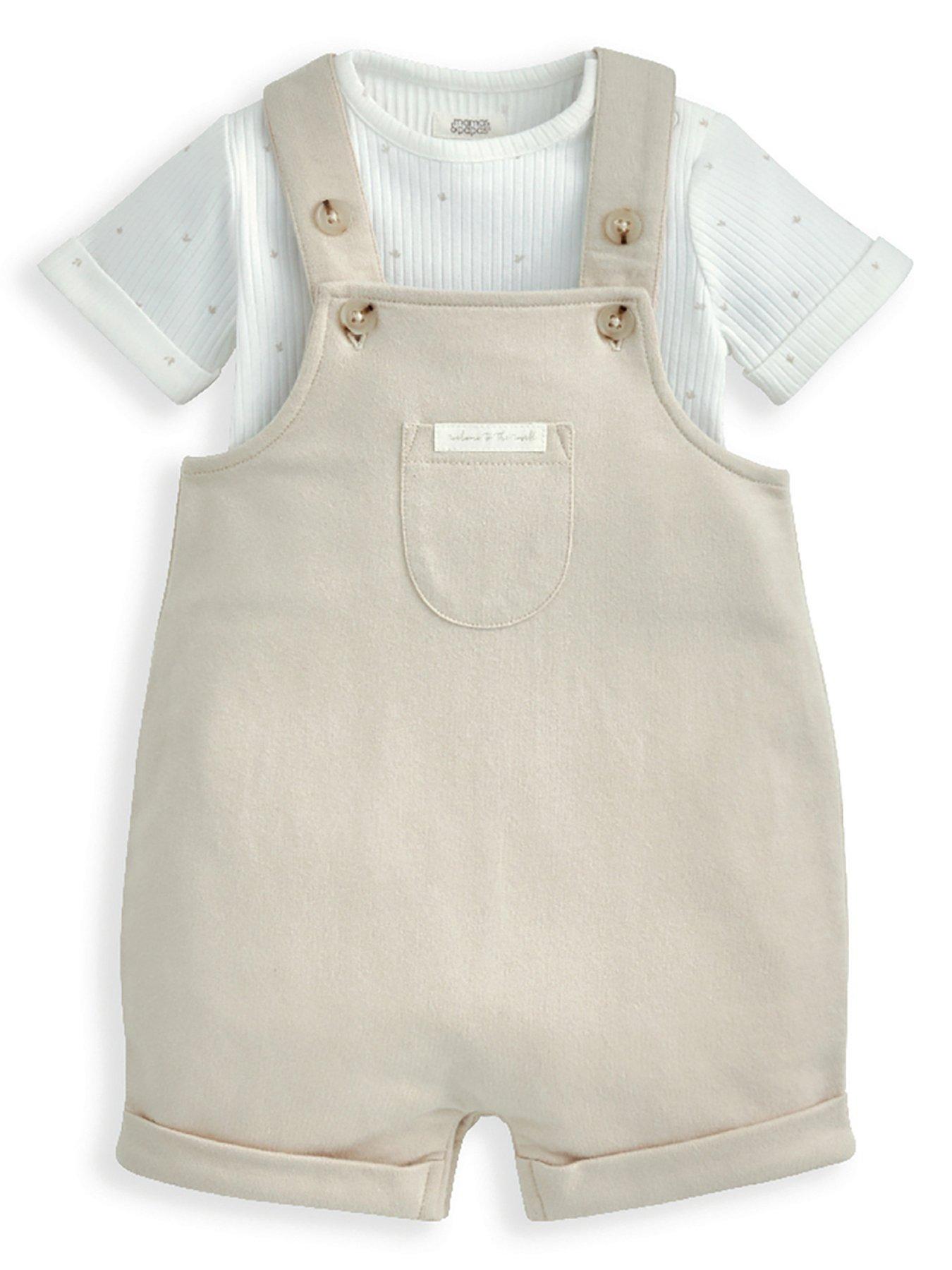 undefined Baby Boys 2 Piece Rib Jersey Bodysuit & Shortie Dungaree Set - Multi