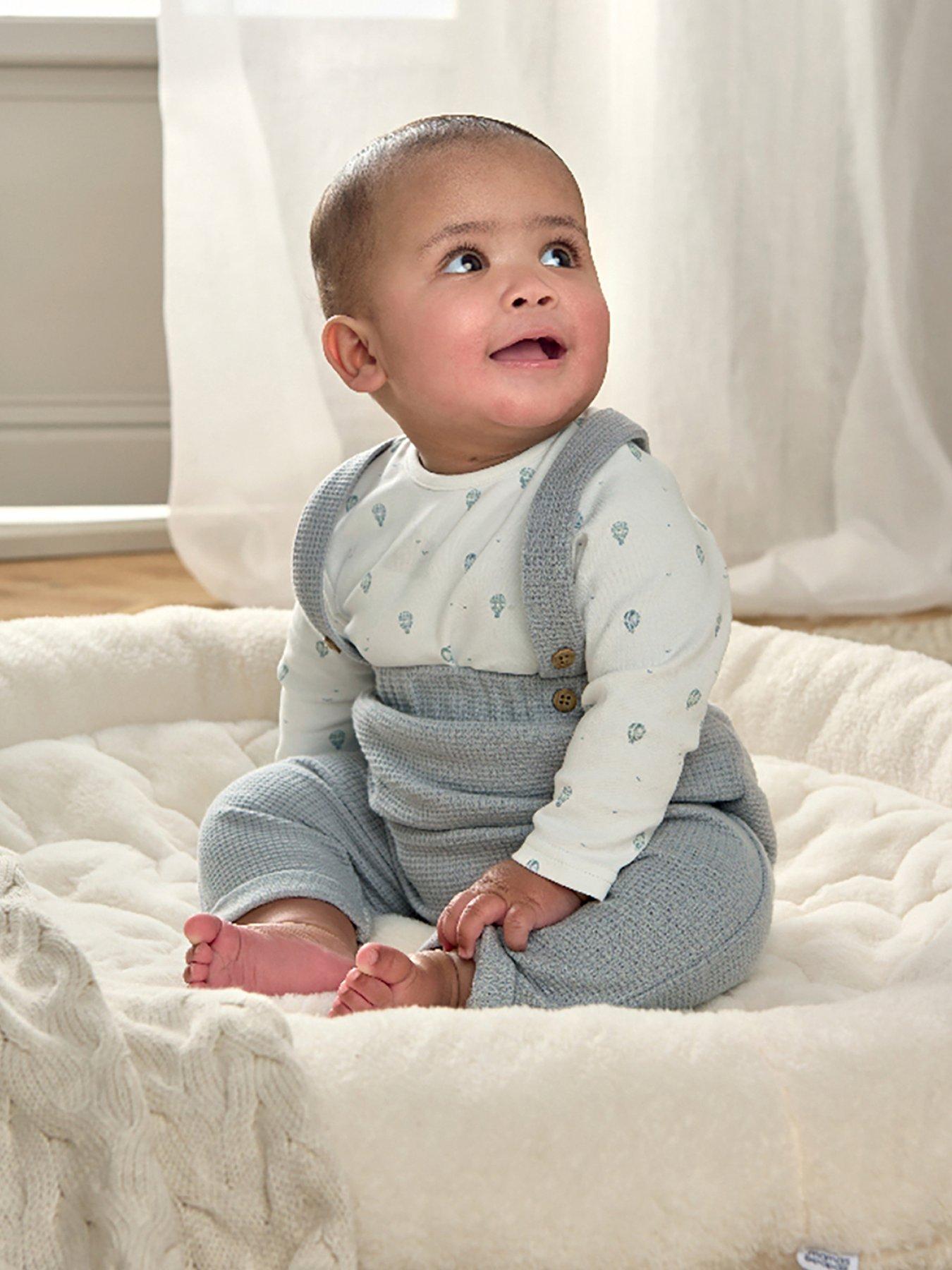 undefined Baby Boys 2 Piece Hot Air Balloon Print Bodysuit & Dungaree Set - Blue