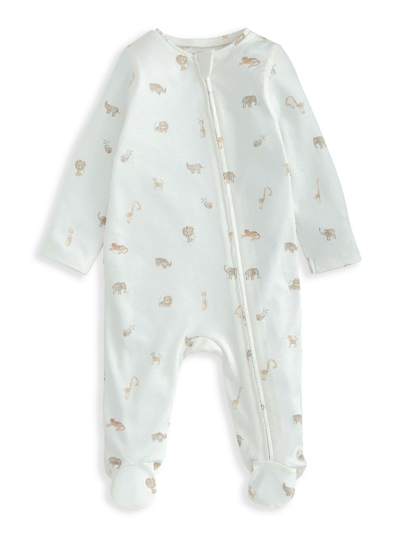 undefined Baby Unisex Safari Print Asymmetric Zip Sleepsuit - Cream