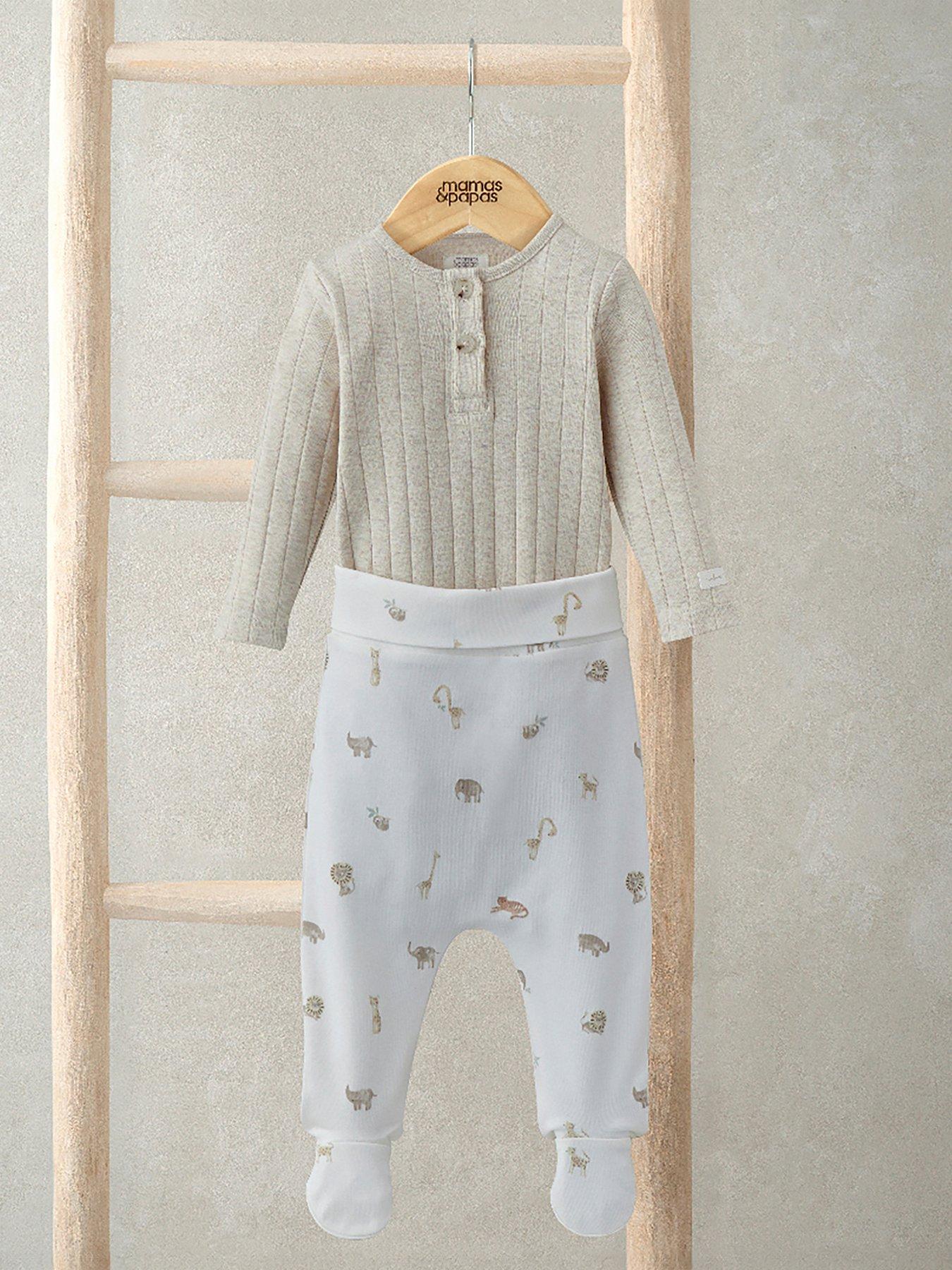 undefined Baby Unisex 2 Piece Rib Bodysuit & Safari Print Legging Set - Cream