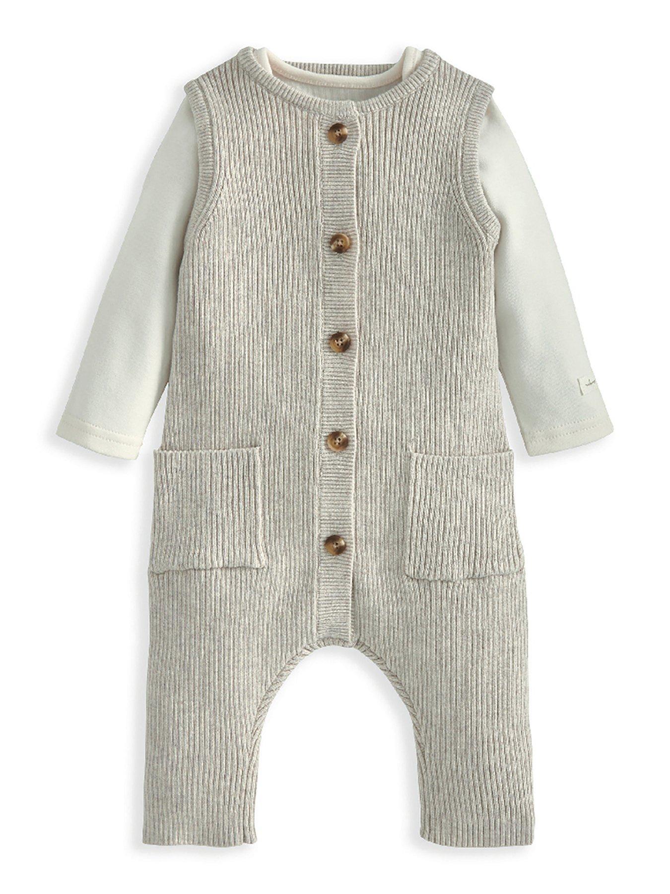 undefined Baby Unisex Knitted Dungaree 2 Piece Set - Beige