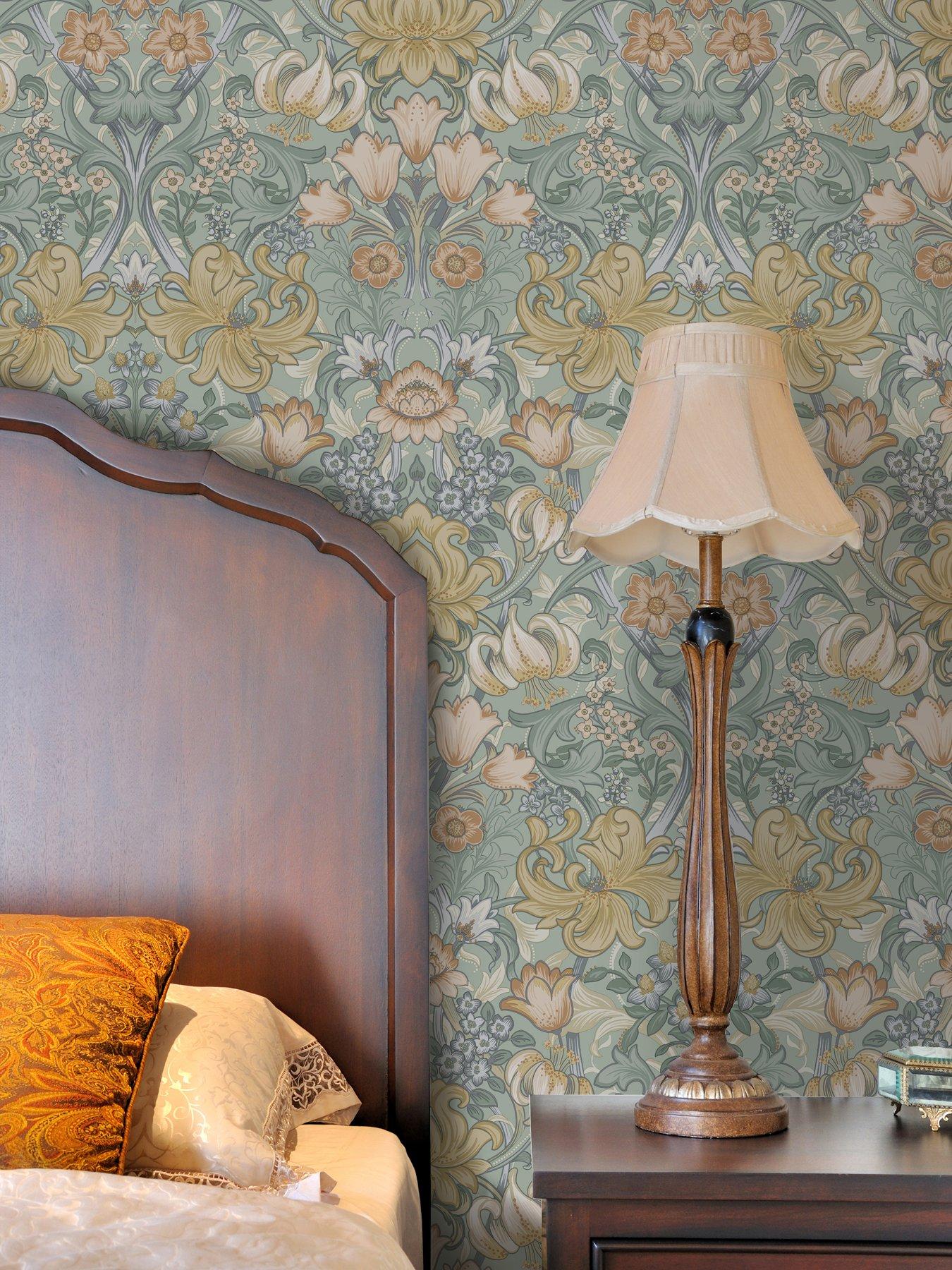 Image 1 of 6 of Holden Decor Ornamental Floral Wallpaper - Aqua