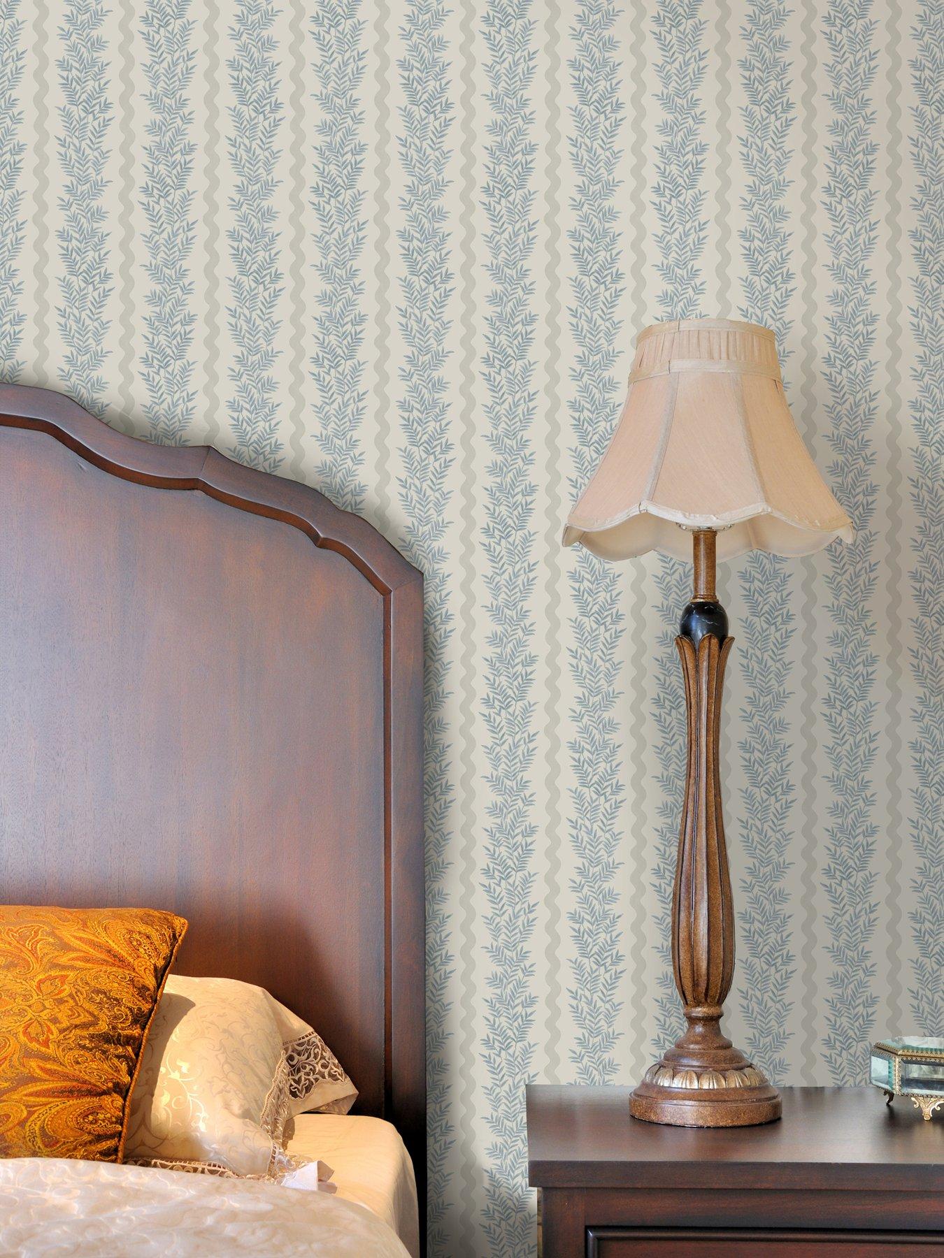 Product photograph of Holden Decor Foliage Stripe Wallpaper - Neutral Blue from very.co.uk