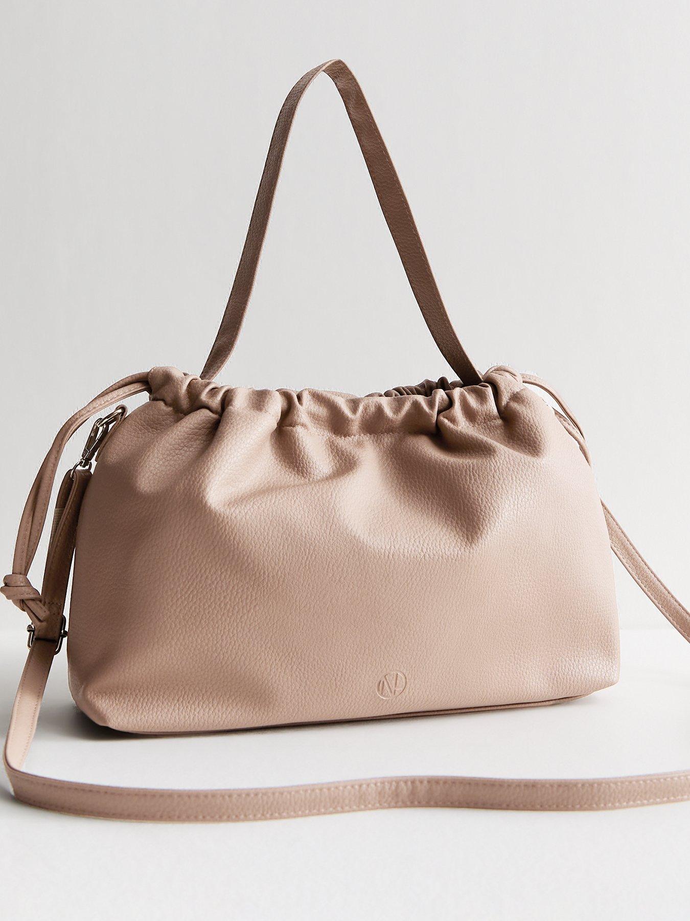 undefined Mink Brown Pebbled Faux Leather Drawstring Hobo Bag