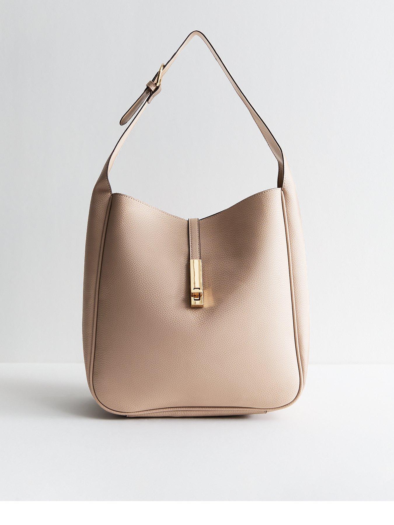 undefined Stone Panelled Faux Suede Hobo Bag - Beige
