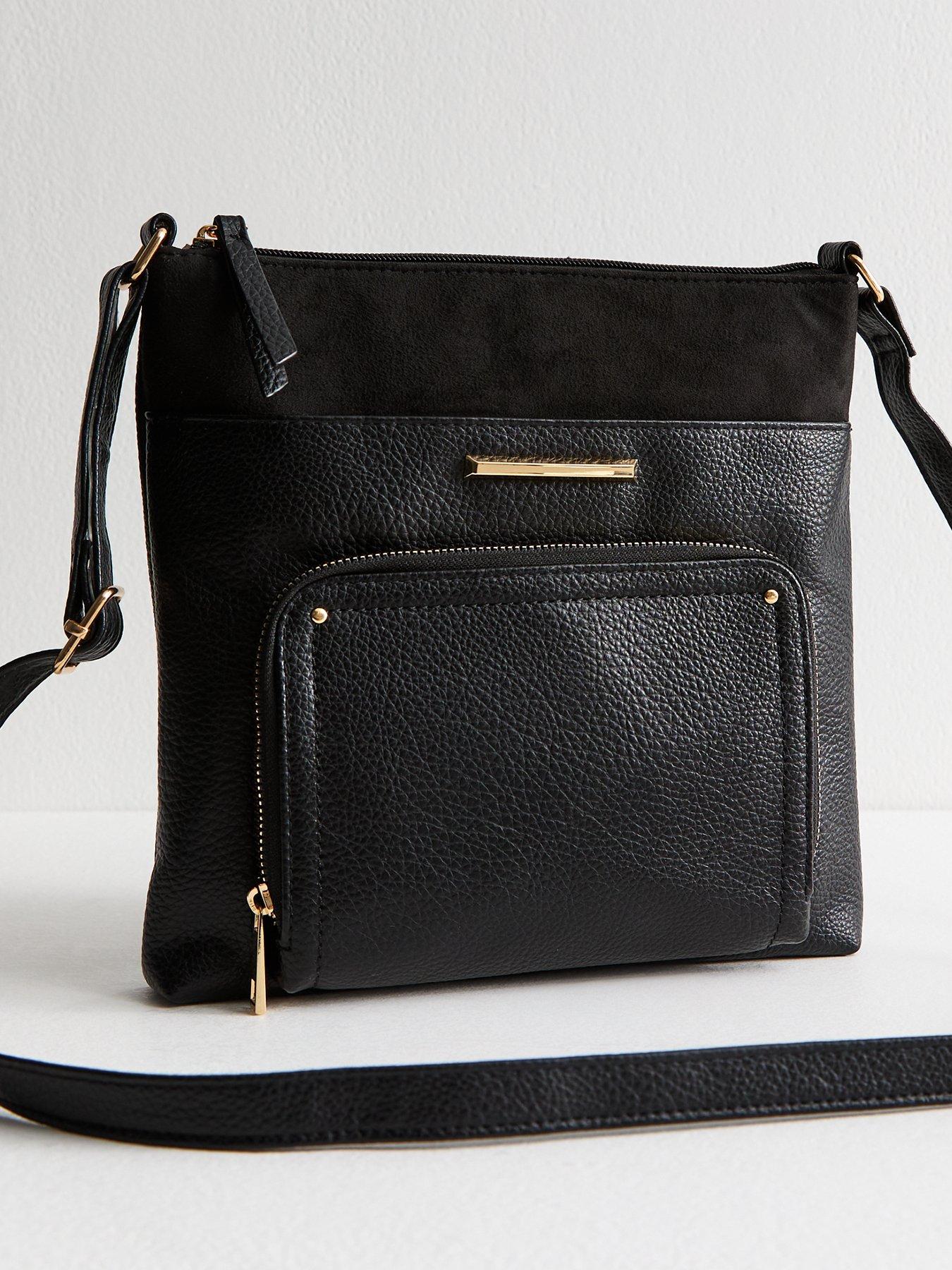 undefined Black Faux Leather And Suede Messenger Bag