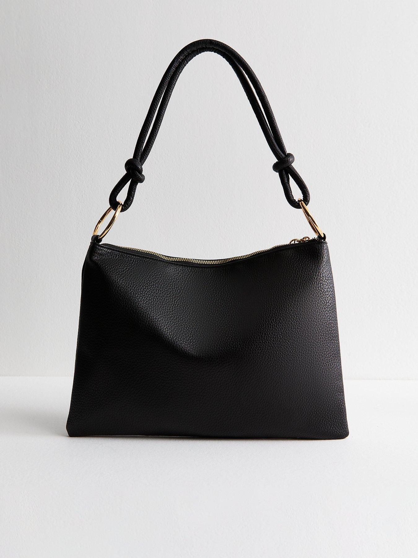 undefined Grained Faux Leather Slouch Shoulder Bag - Black