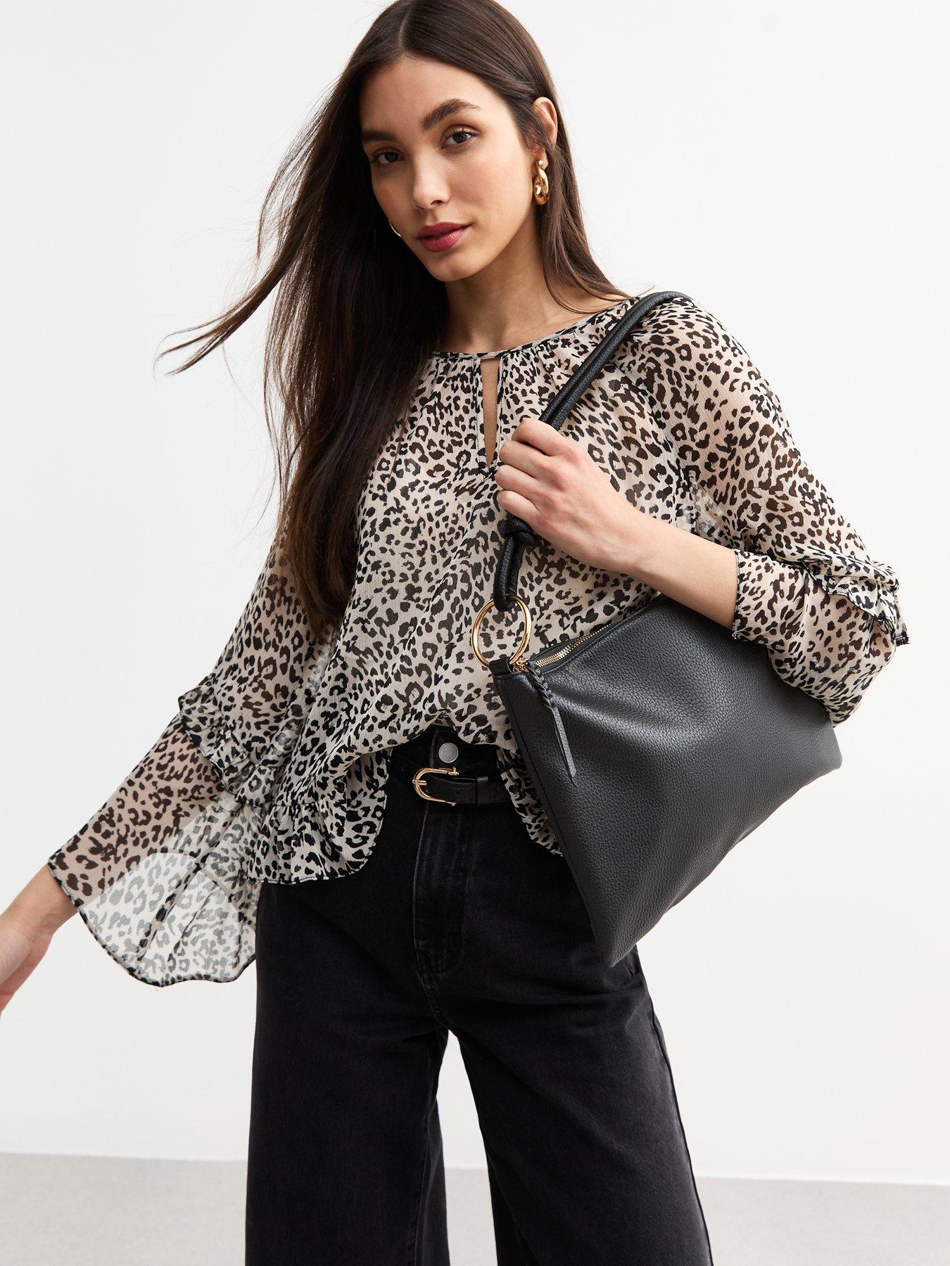 Image 2 of 5 of New Look Grained Faux Leather Slouch Shoulder Bag - Black
