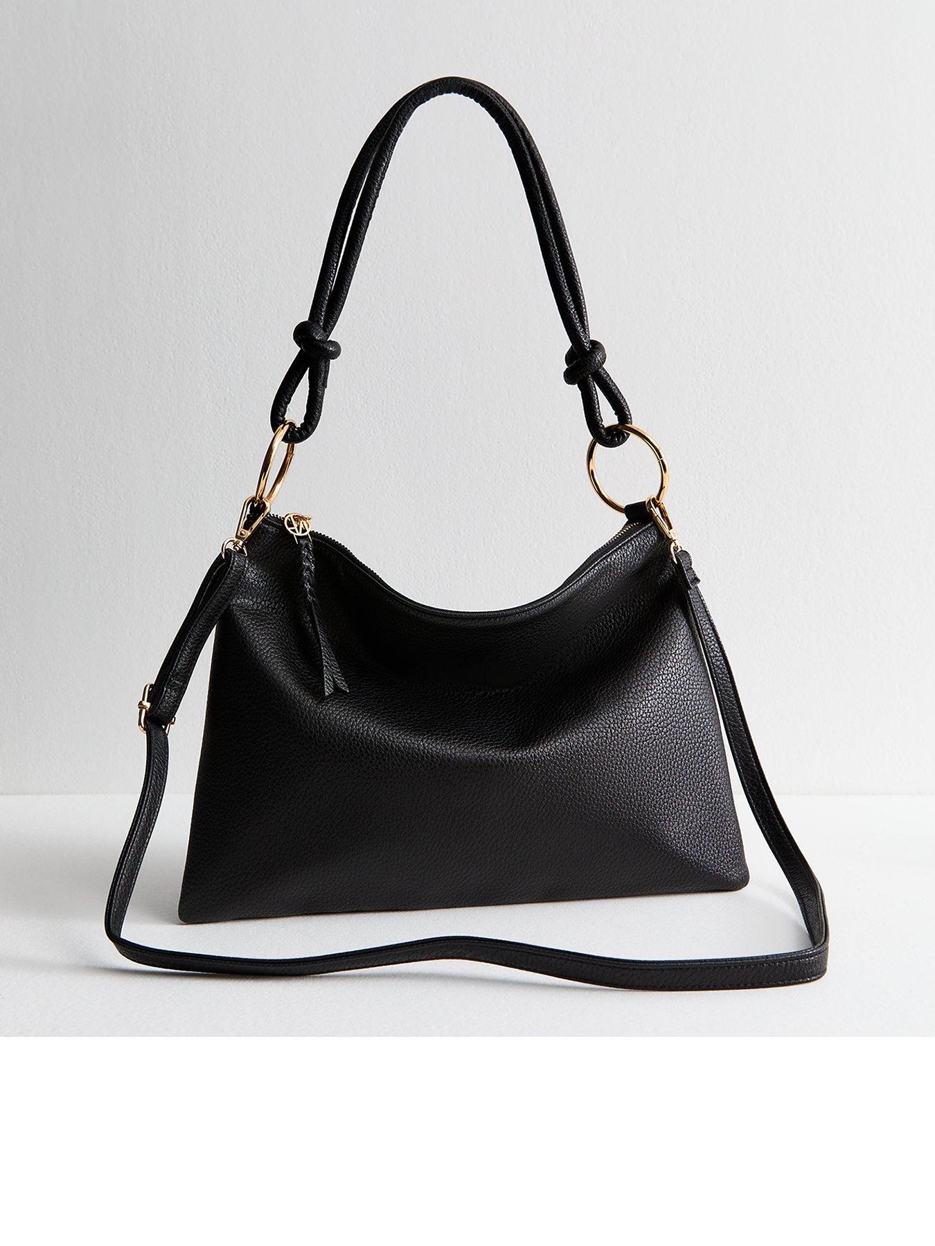 Image 3 of 5 of New Look Grained Faux Leather Slouch Shoulder Bag - Black