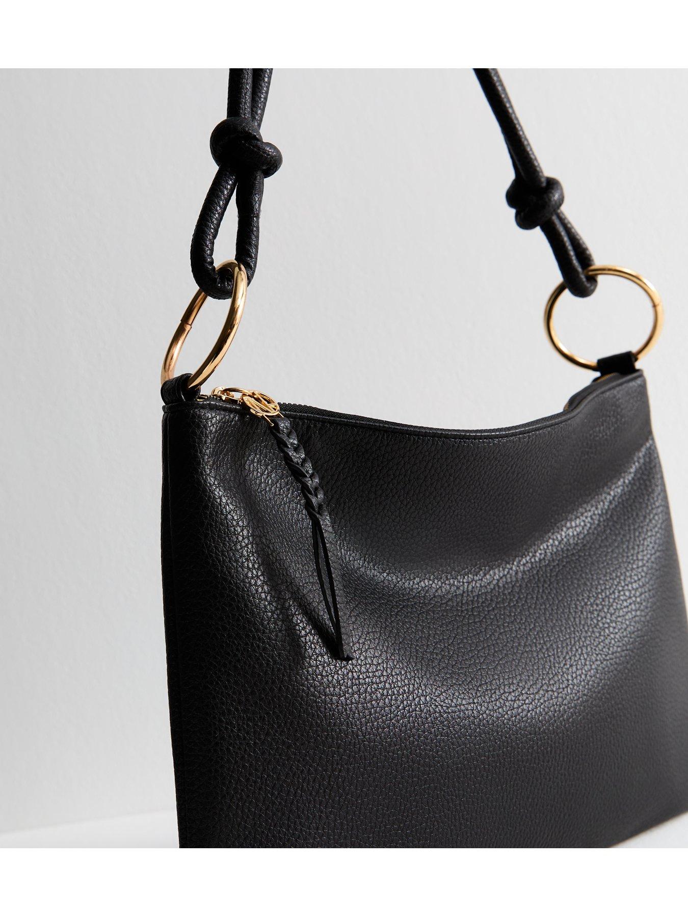 Image 4 of 5 of New Look Grained Faux Leather Slouch Shoulder Bag - Black