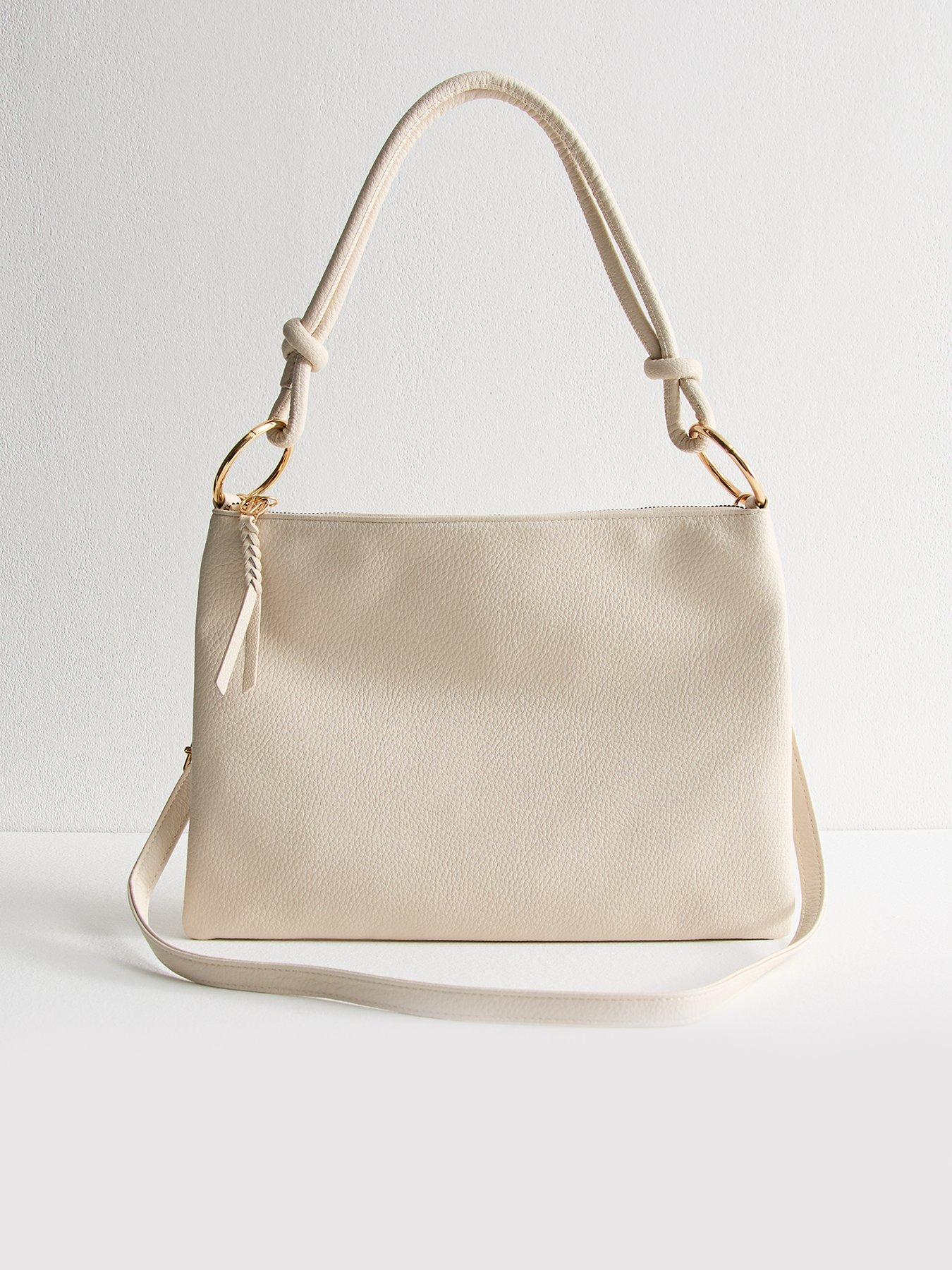 undefined Cream Grained Faux Leather Slouch Shoulder Bag