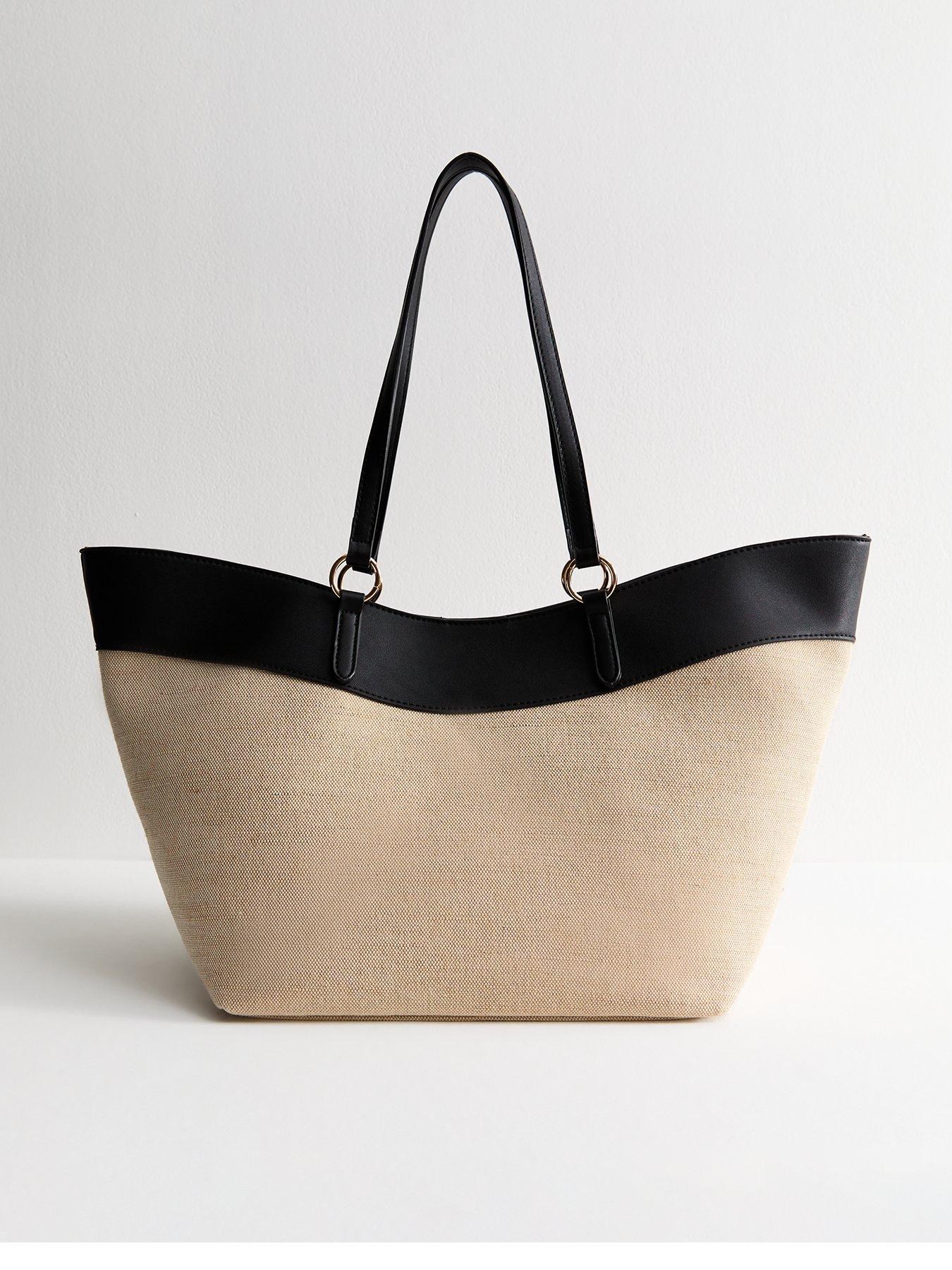 undefined Stone Canvas And Faux Leather Large Winged Tote Bag