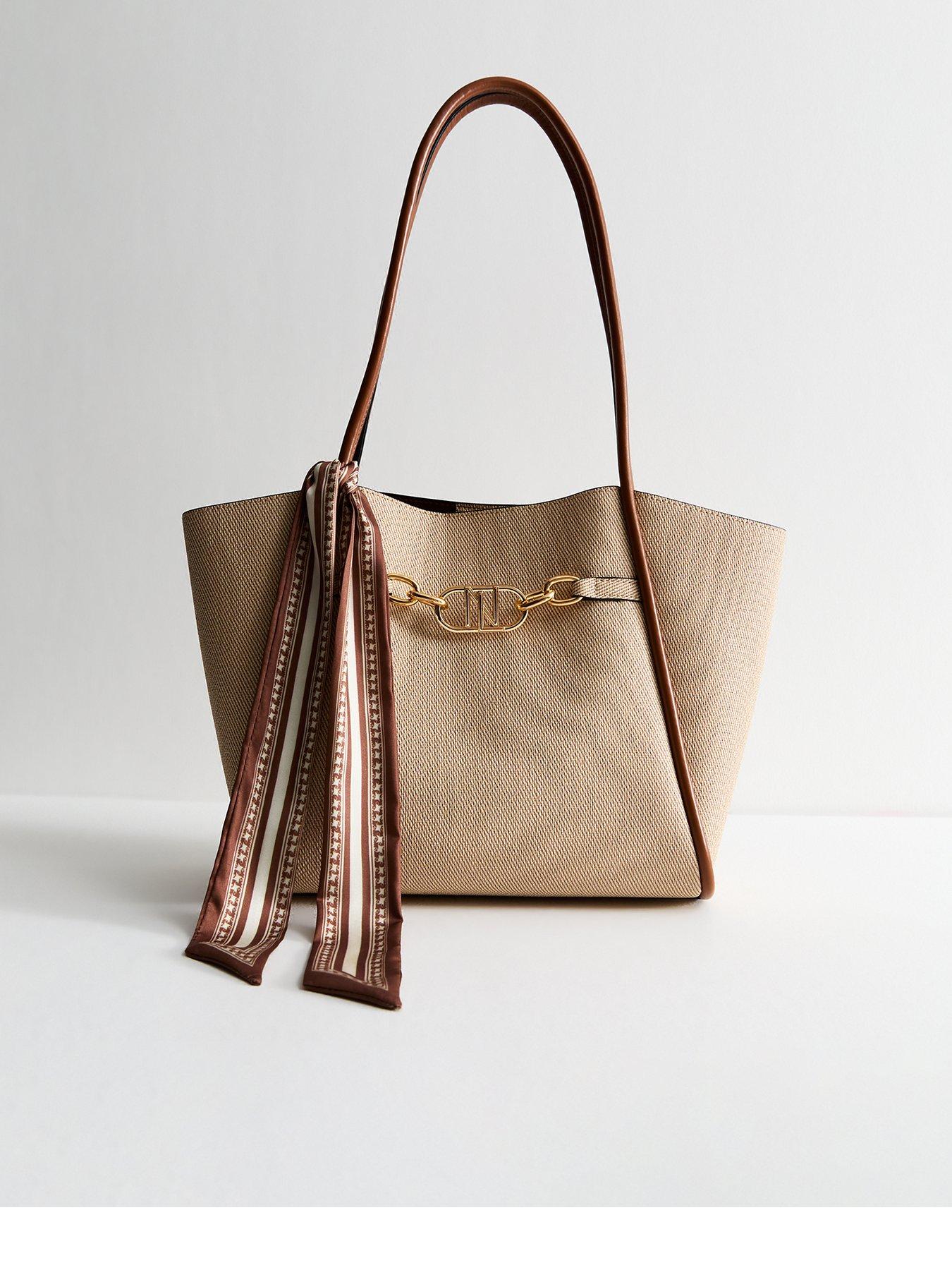 undefined Stone Rolled Seam Faux Leather Tote Bag - Beige
