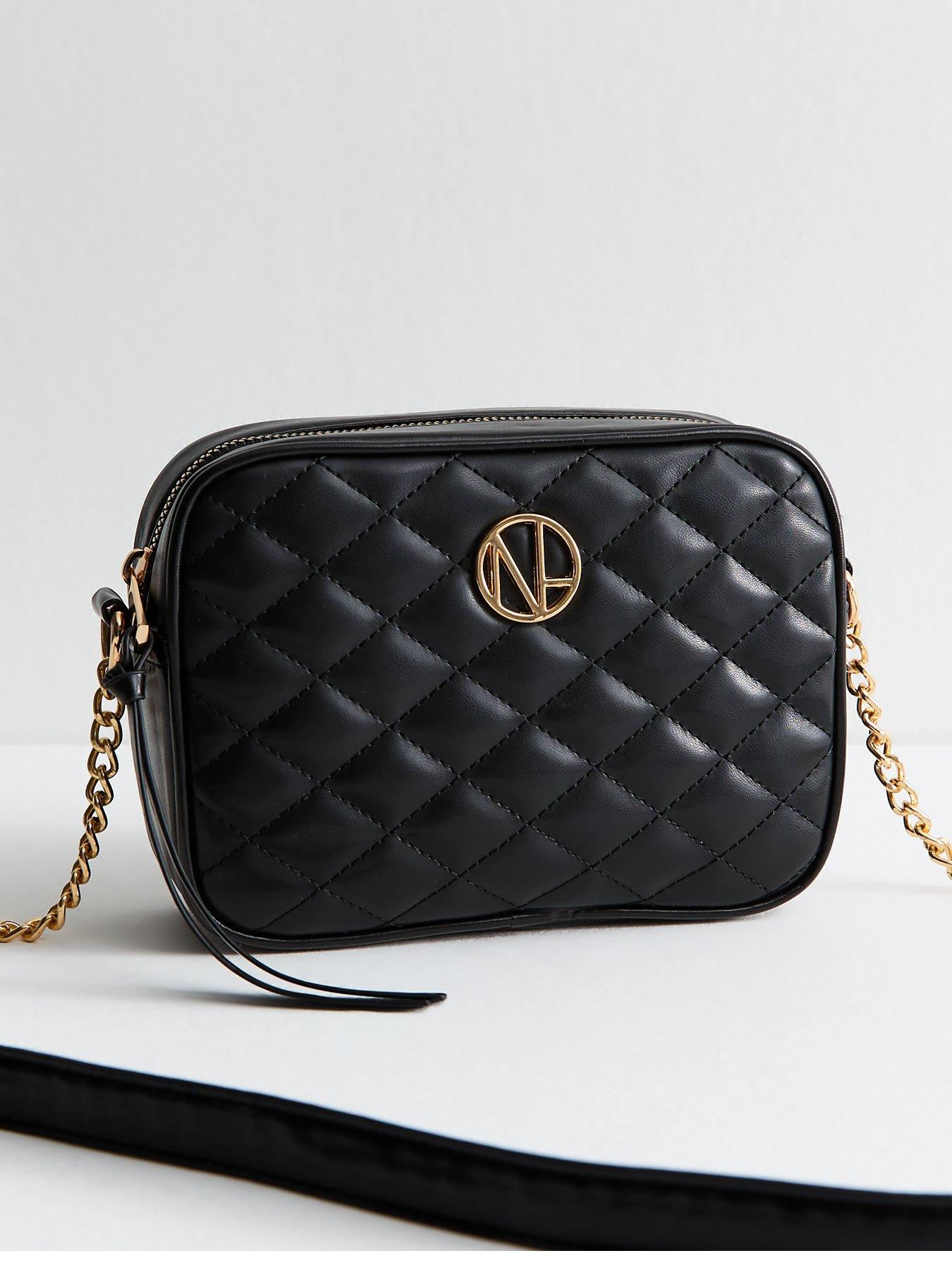 undefined Black Faux Leather Quilted Crossbody Bag
