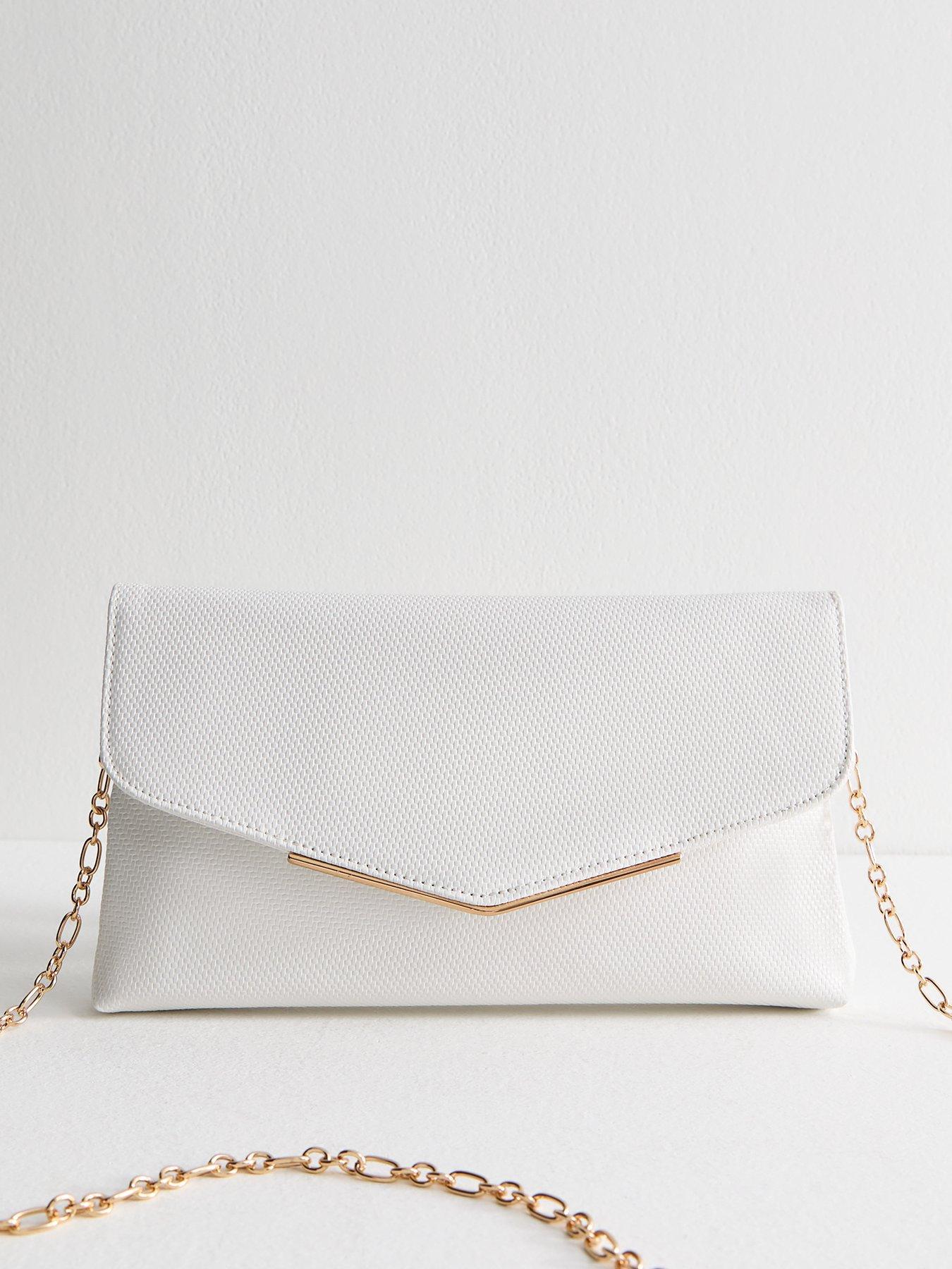 undefined White Faux Leather Envelope Clutch