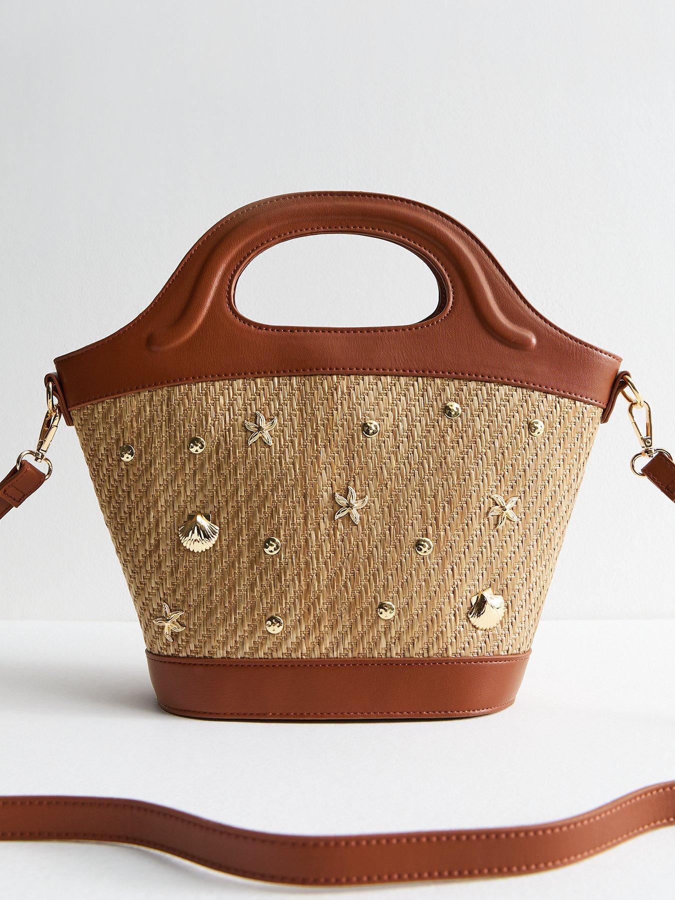 undefined Stone Woven Seashell Embellished Crossbody Bag