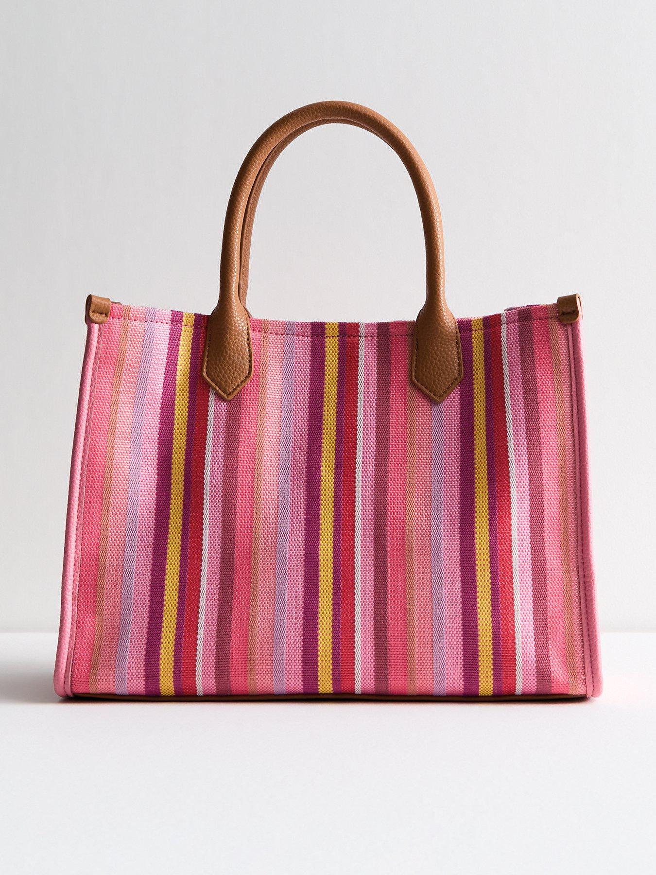 Image 3 of 5 of New Look Cote D-Azur Striped Canvas Tote Bag - Pink