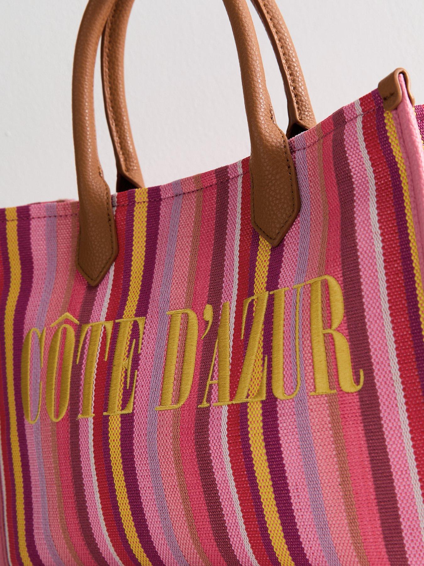 Image 4 of 5 of New Look Cote D-Azur Striped Canvas Tote Bag - Pink
