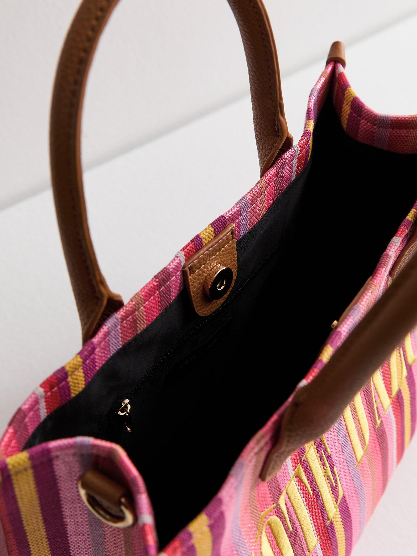 Image 5 of 5 of New Look Cote D-Azur Striped Canvas Tote Bag - Pink