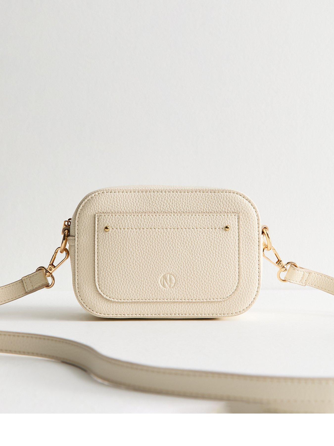 undefined Grained Faux Leather Mini Crossbody Bag - Cream