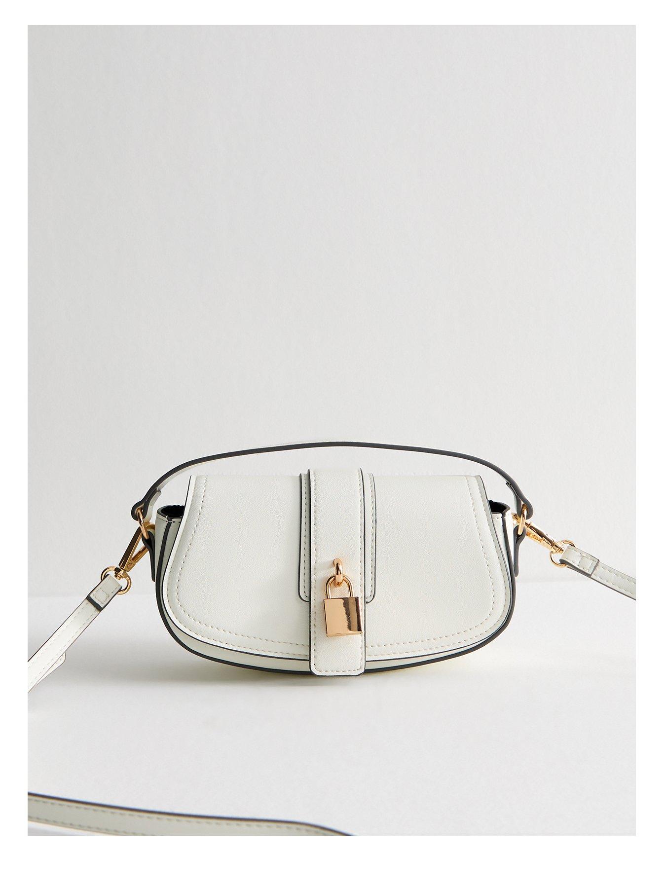 undefined White Faux Leather Saddle Padlock Crossbody Bag