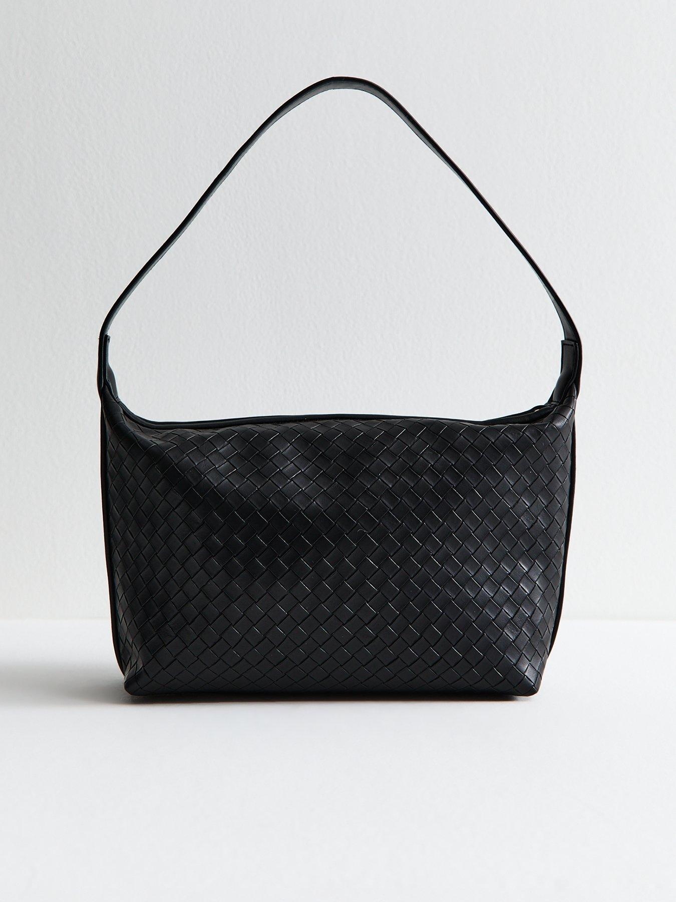 undefined Black Woven Faux Leather Shoulder Bag