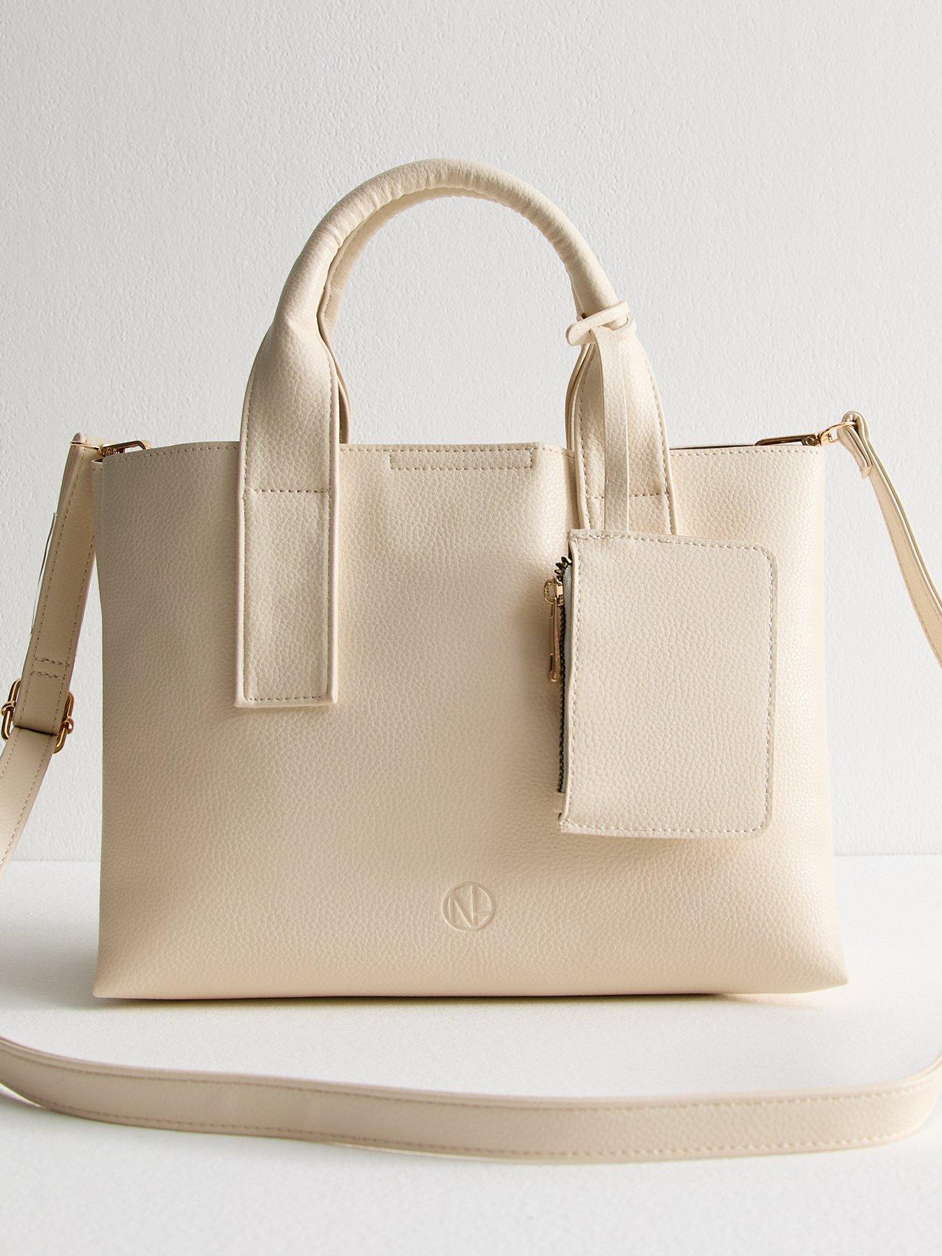 undefined Cream Grained Faux Leather Tote Bag And Coin Purse Set