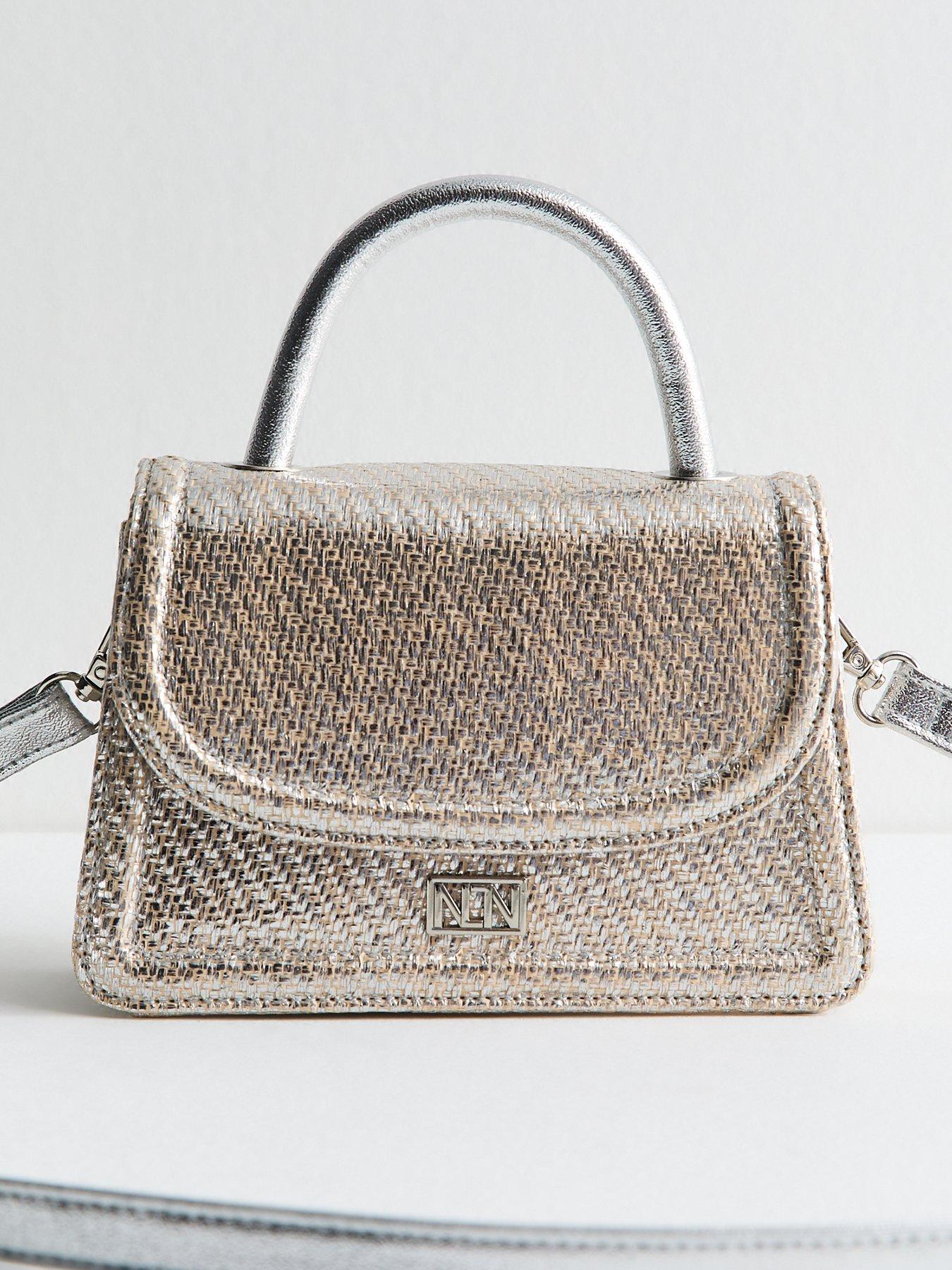 undefined Silver Raffia Top Handle Mini Bag