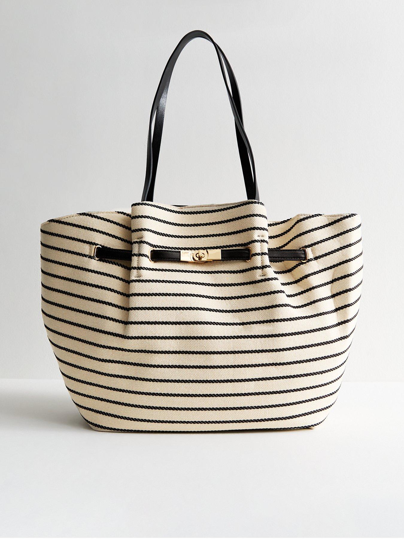 undefined Black Woven Gathered Strap Canvas Tote Bag