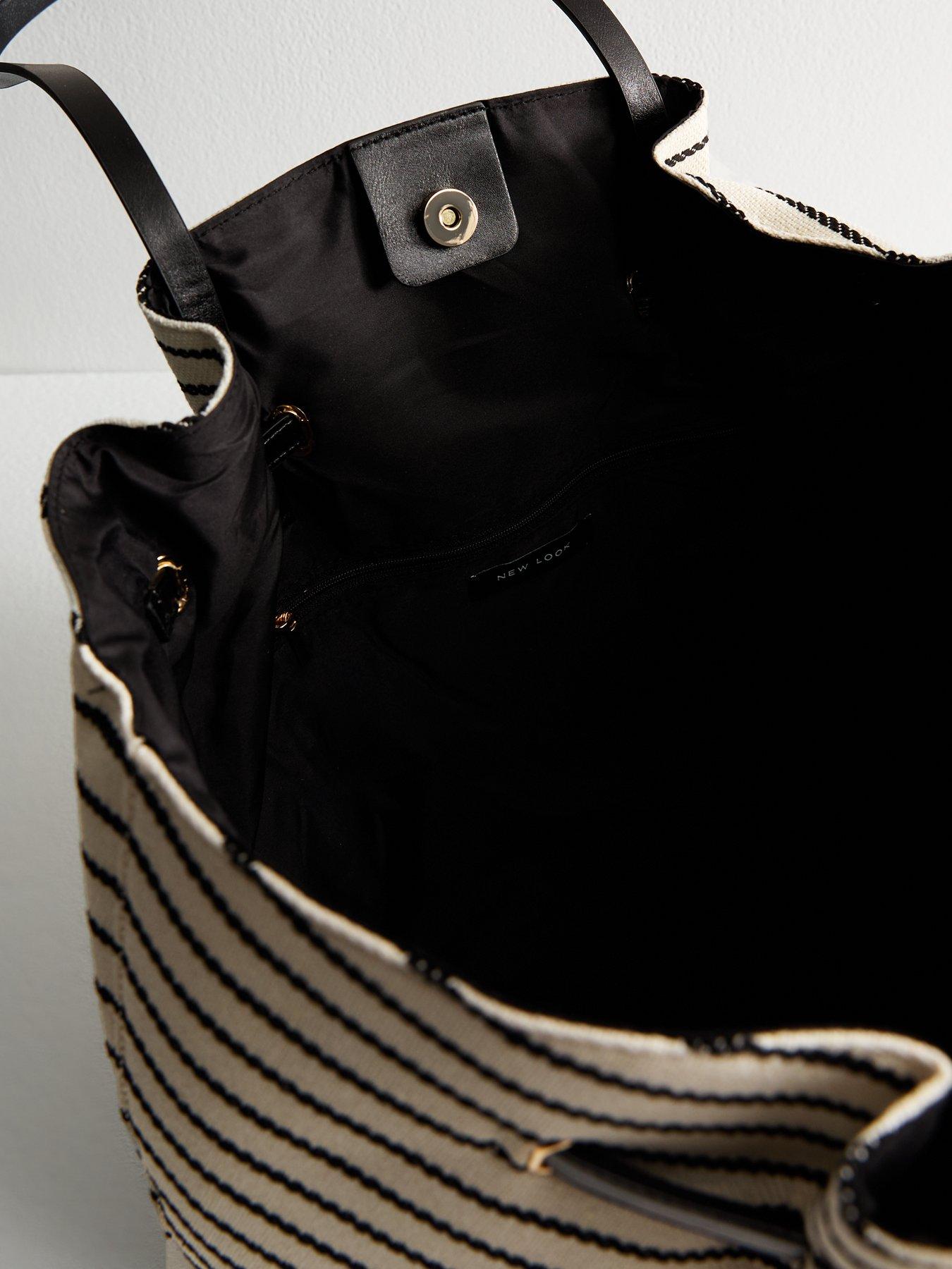 Image 4 of 4 of New Look Woven Gathered Strap Canvas Tote Bag - Black